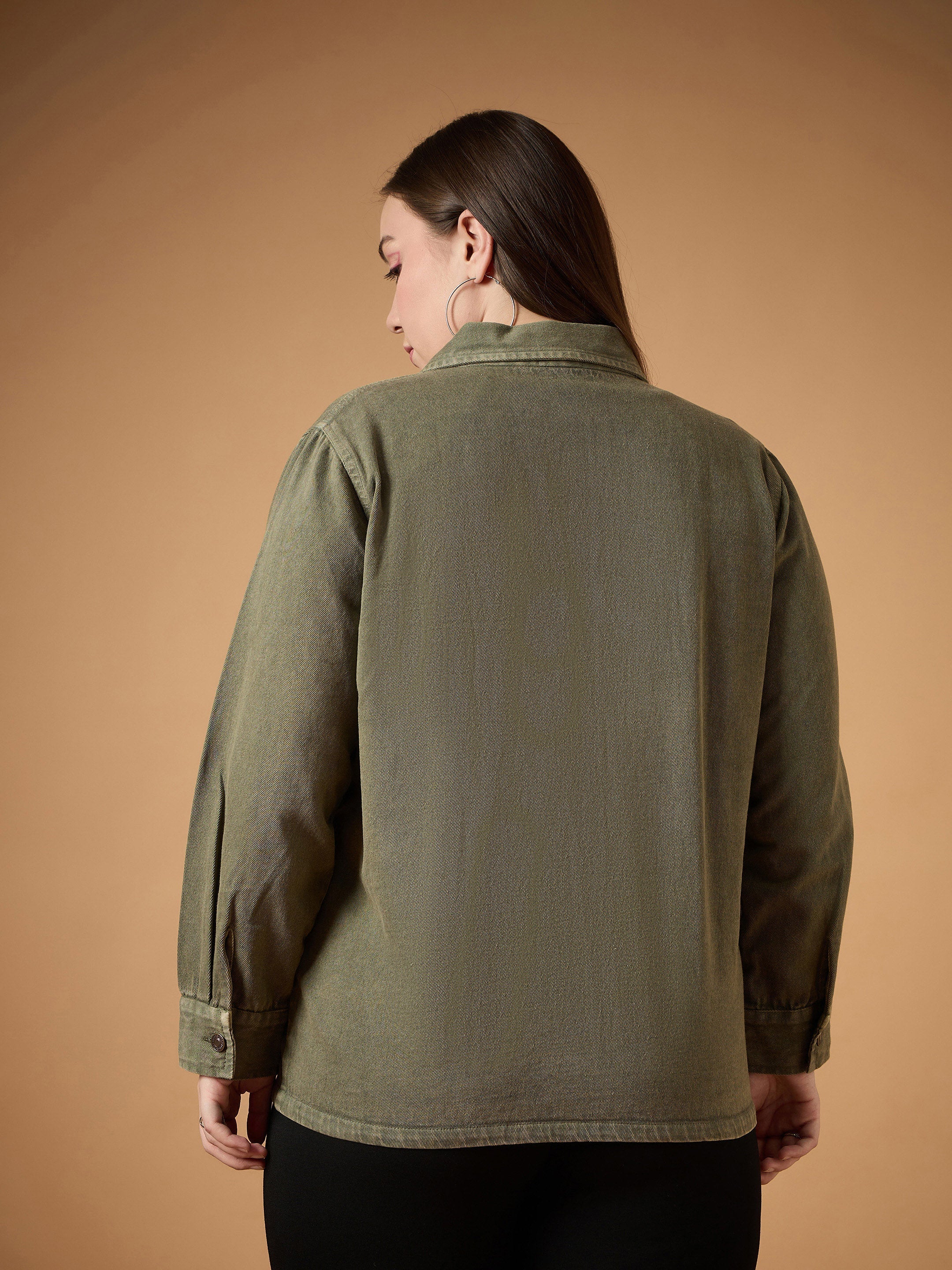 Women's Olive Denim Shacket - Sassafras