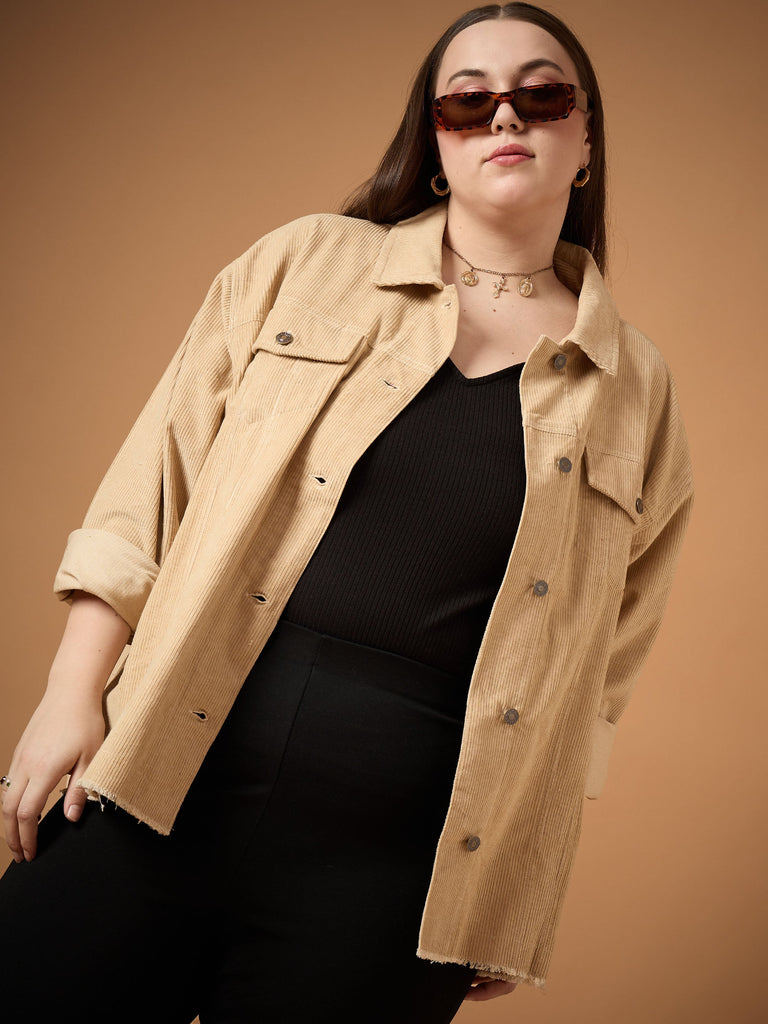 Women's Beige Solid Shacket