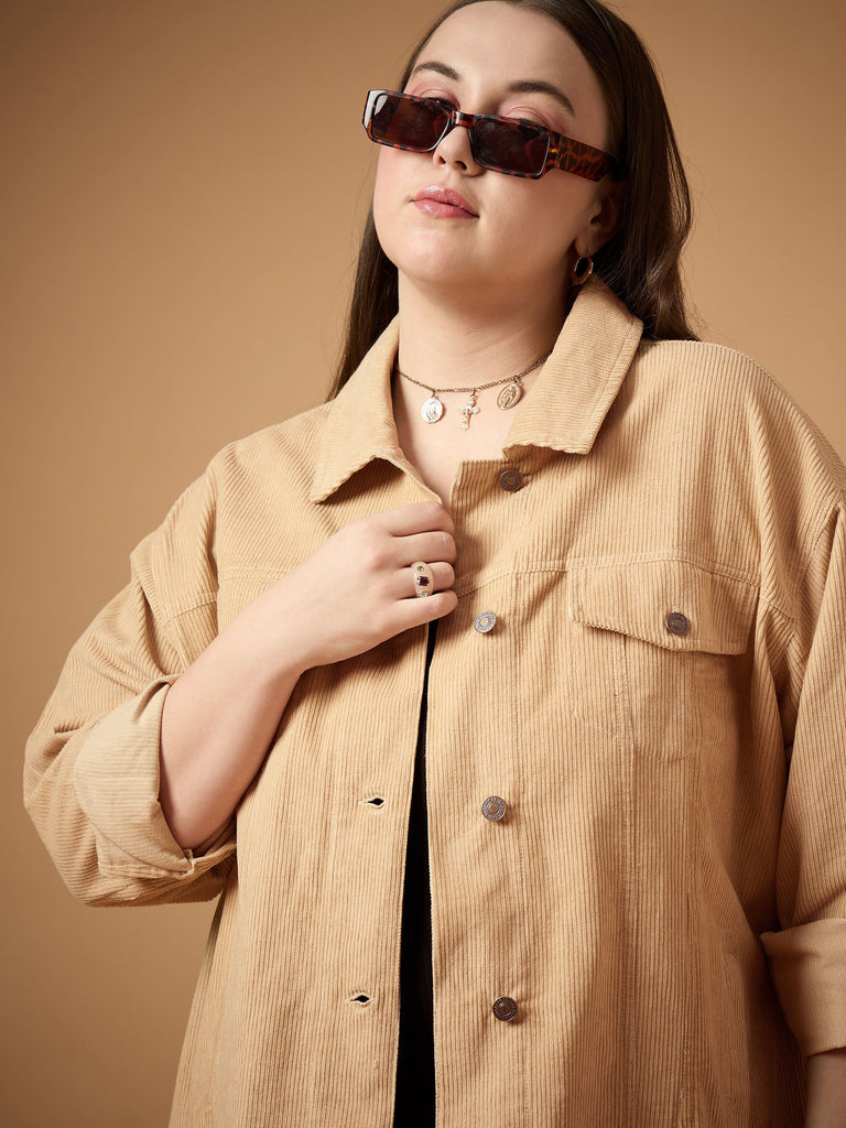 Women's Beige Solid Shacket