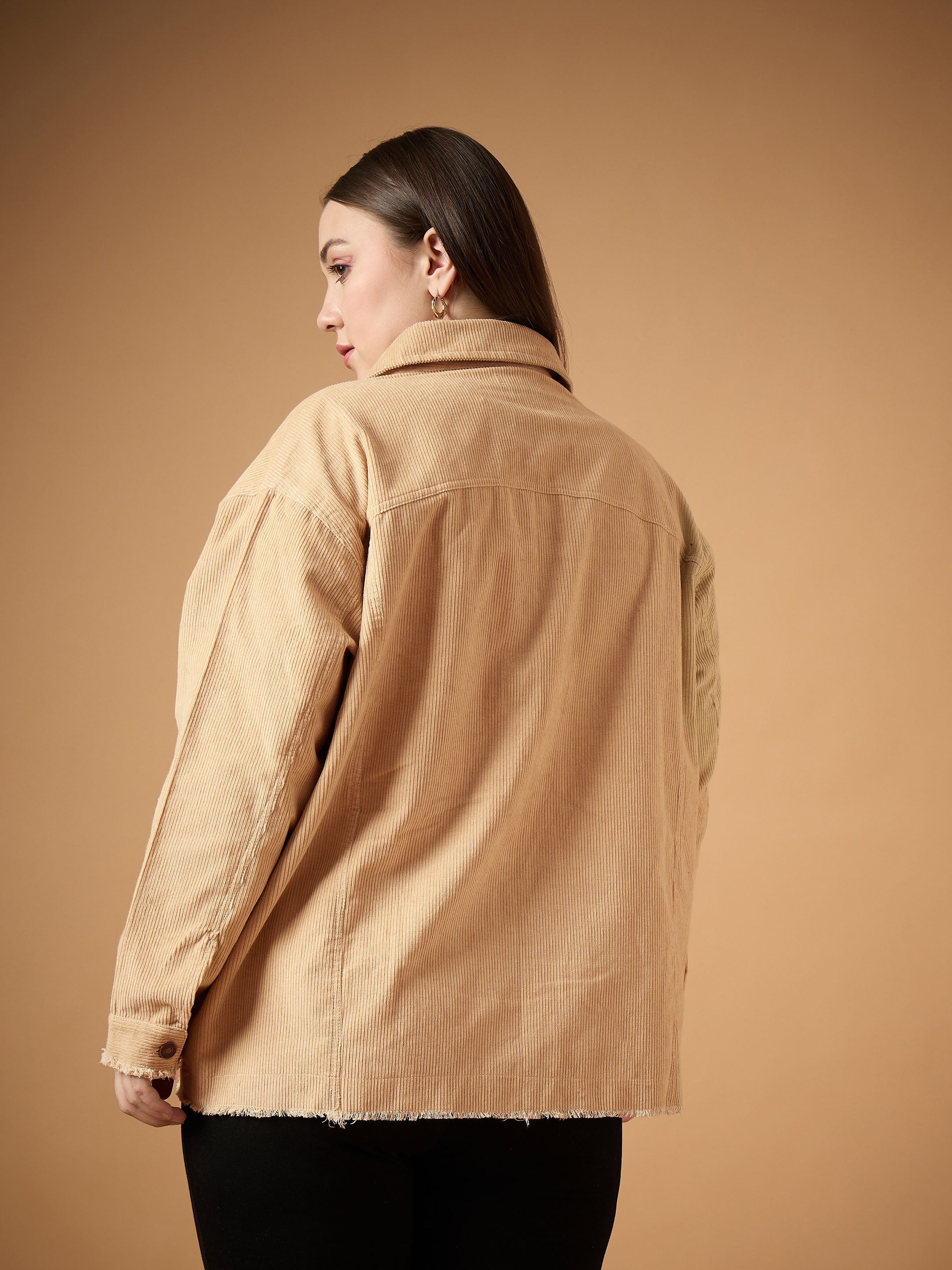 Women's Beige Solid Shacket - Sassafras