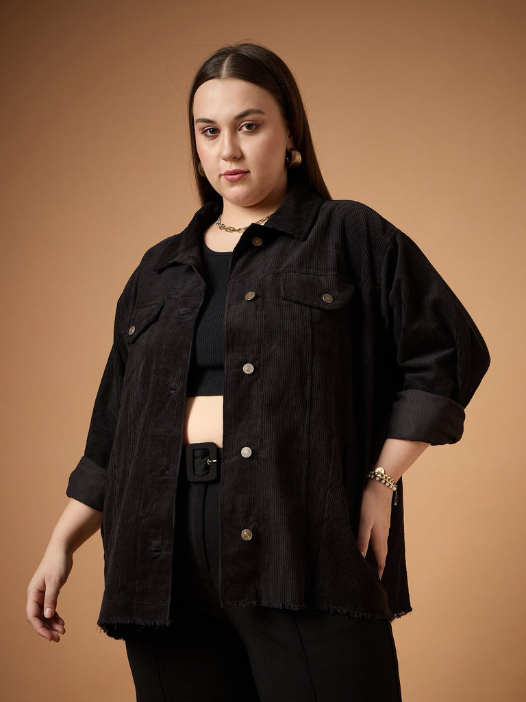 Women's Black Solid Shacket