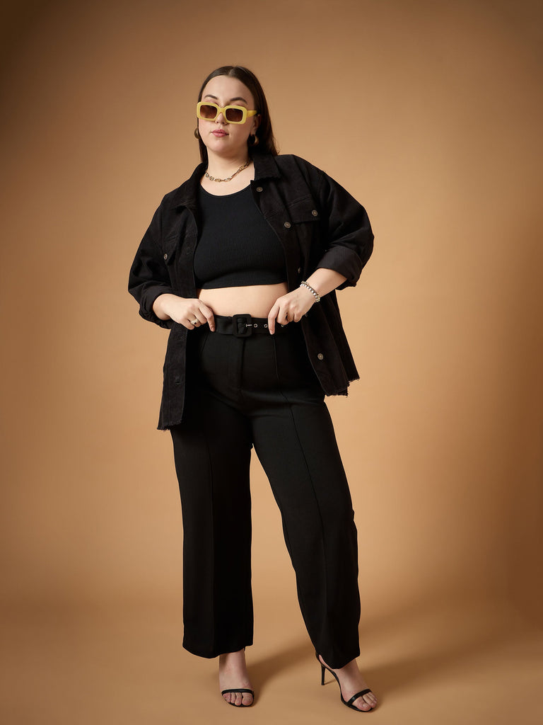 Women's Black Solid Shacket