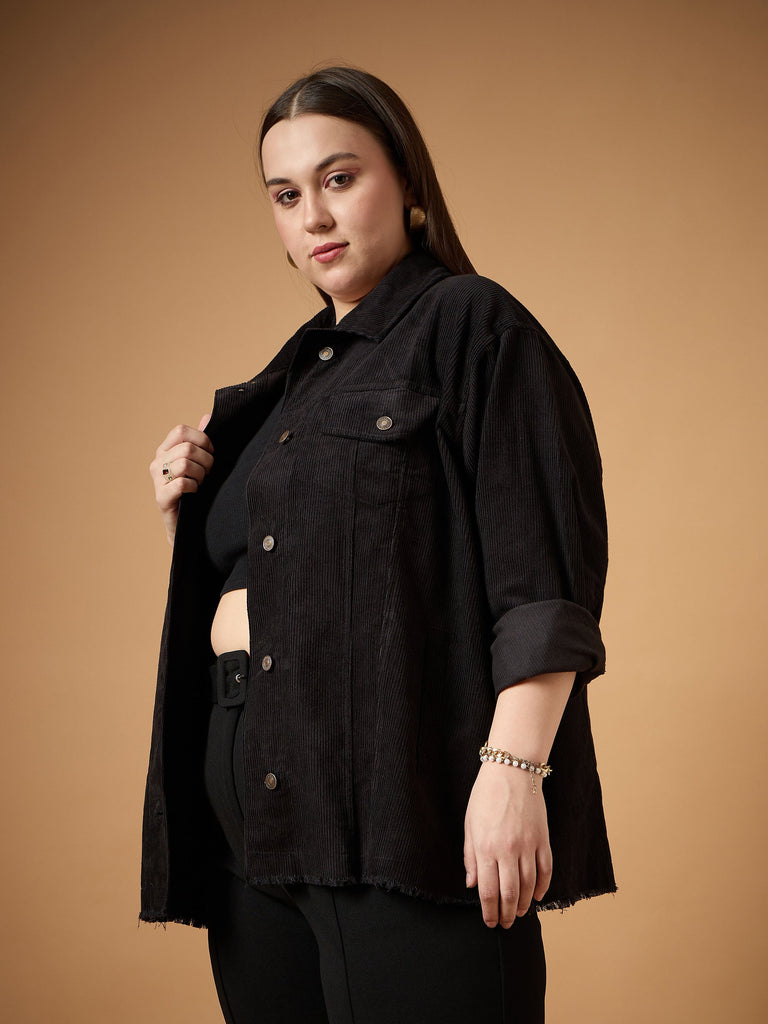 Women's Black Solid Shacket