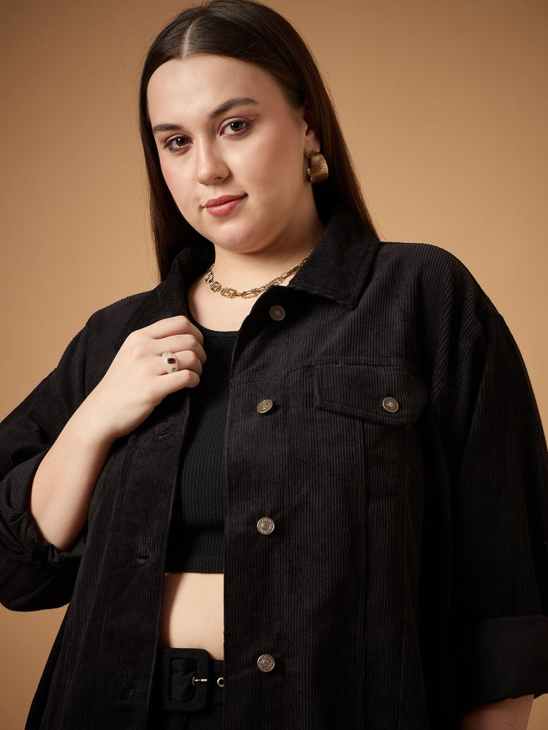 Women's Black Solid Shacket