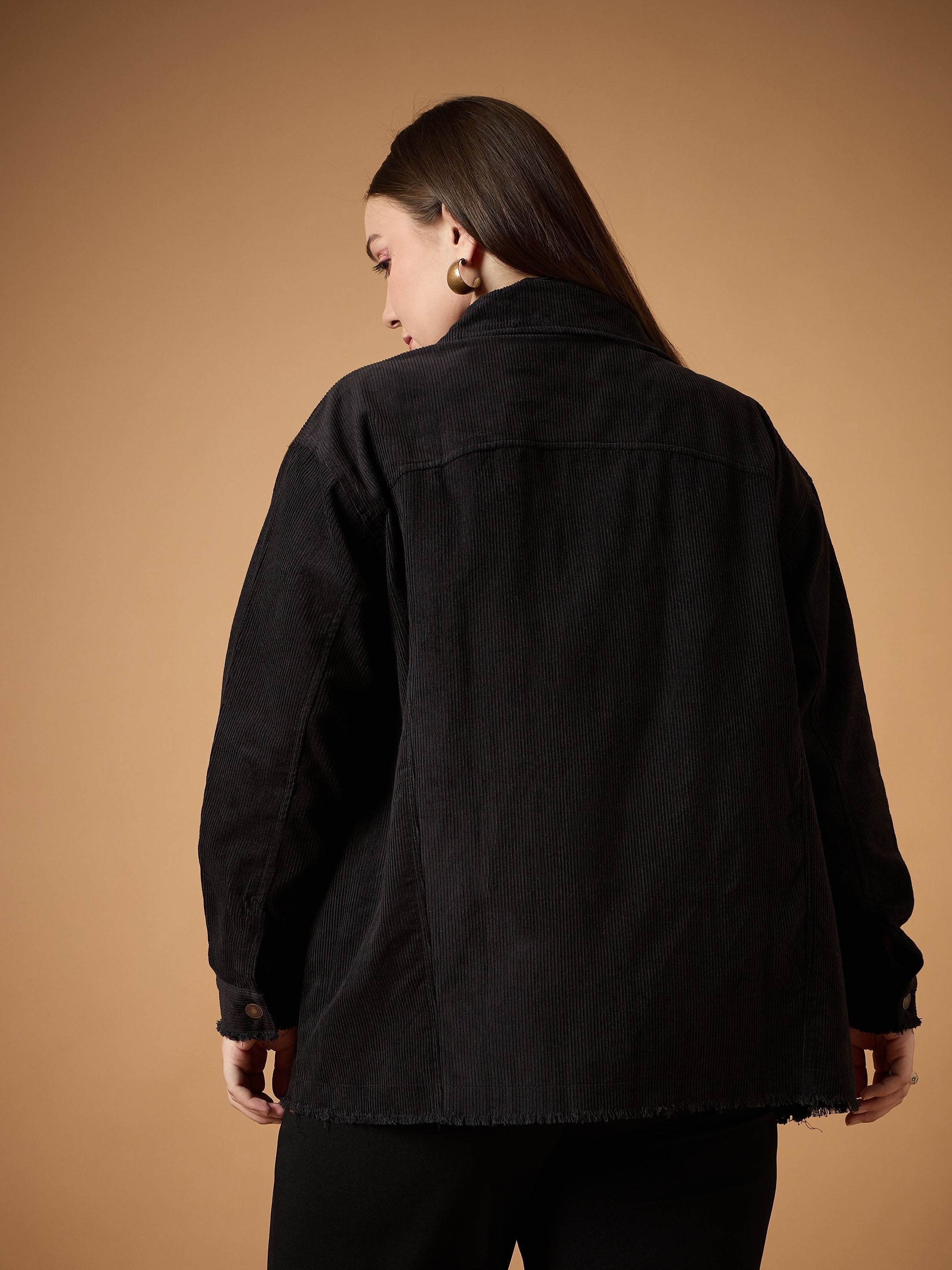 Women's Black Solid Shacket - Sassafras