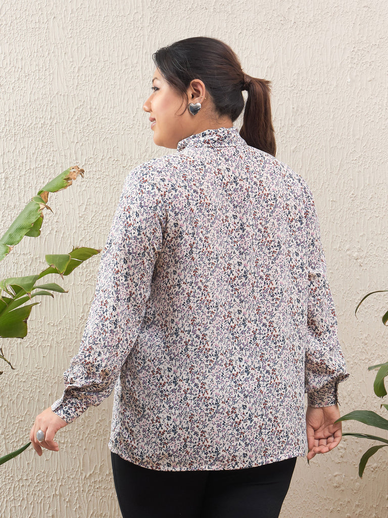 Women's White Ditsy Floral Tie Knot Shi