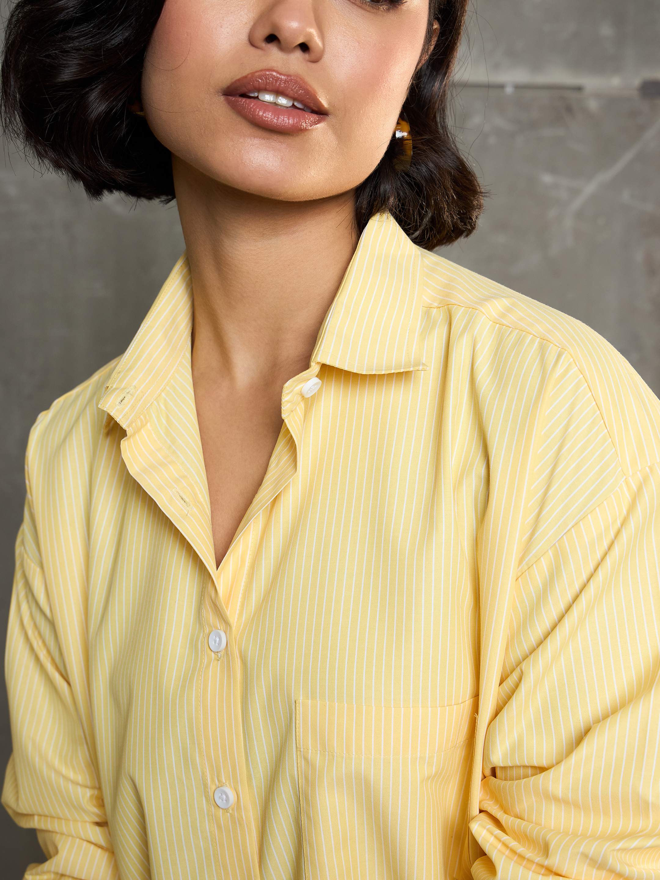 Women's Yellow & White Striped Oversized Shirt-SASSAFRAS