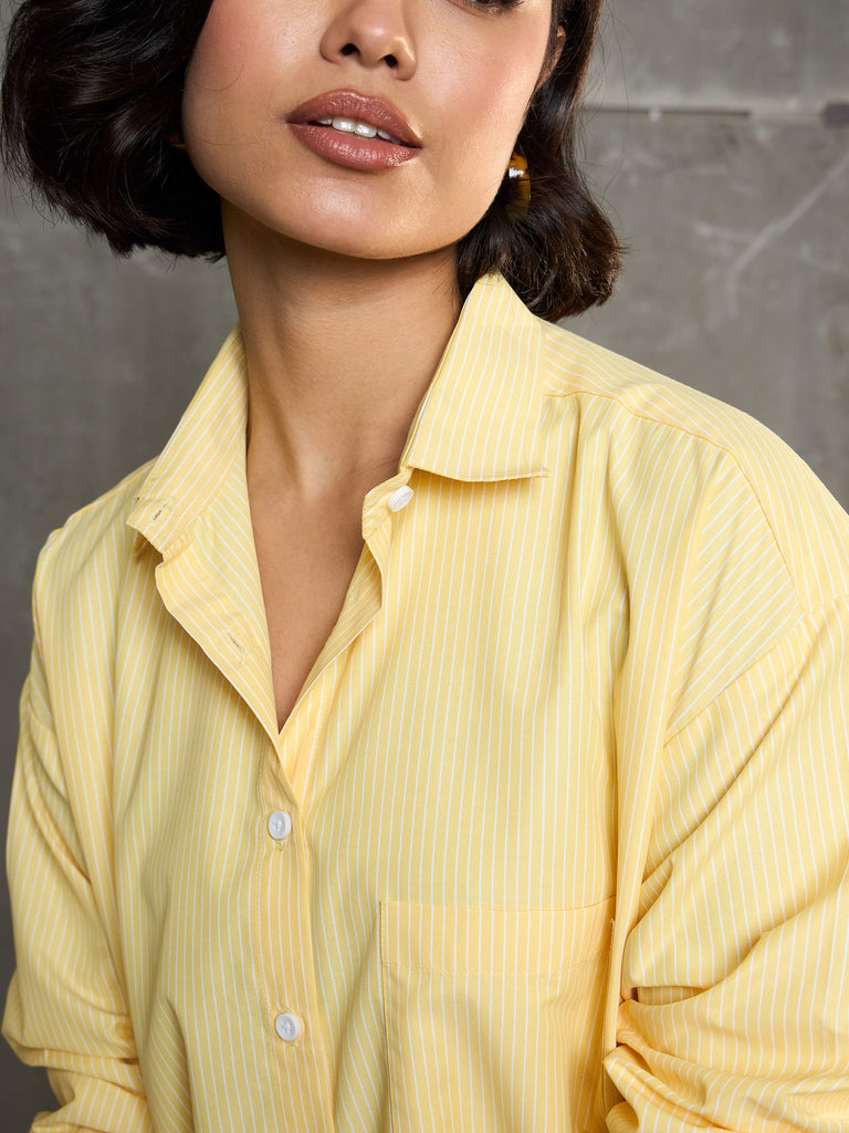 Women's Yellow & White Striped Oversized Shi