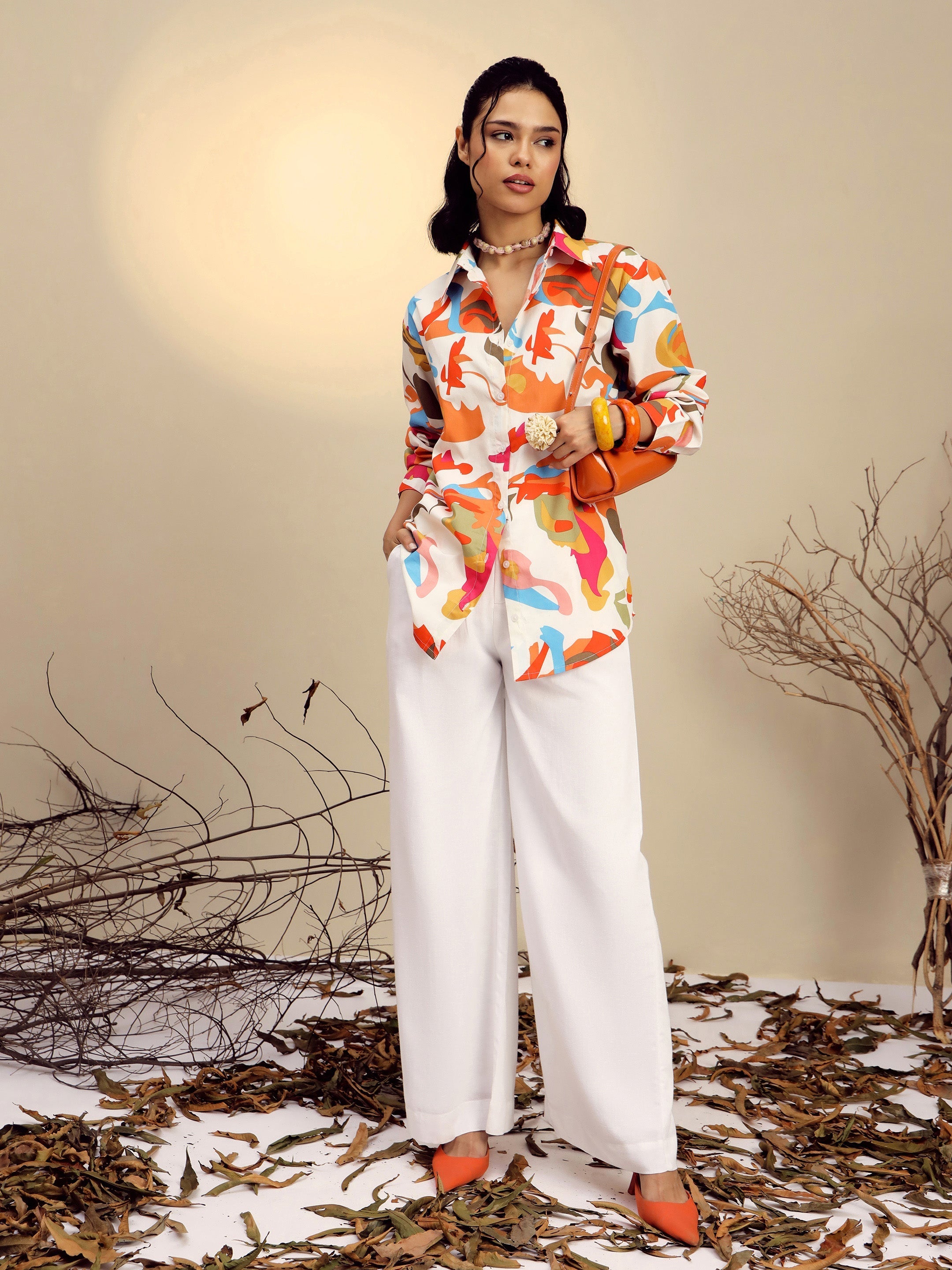 Women's Pink Poplin Abstract Print Regular Shirt