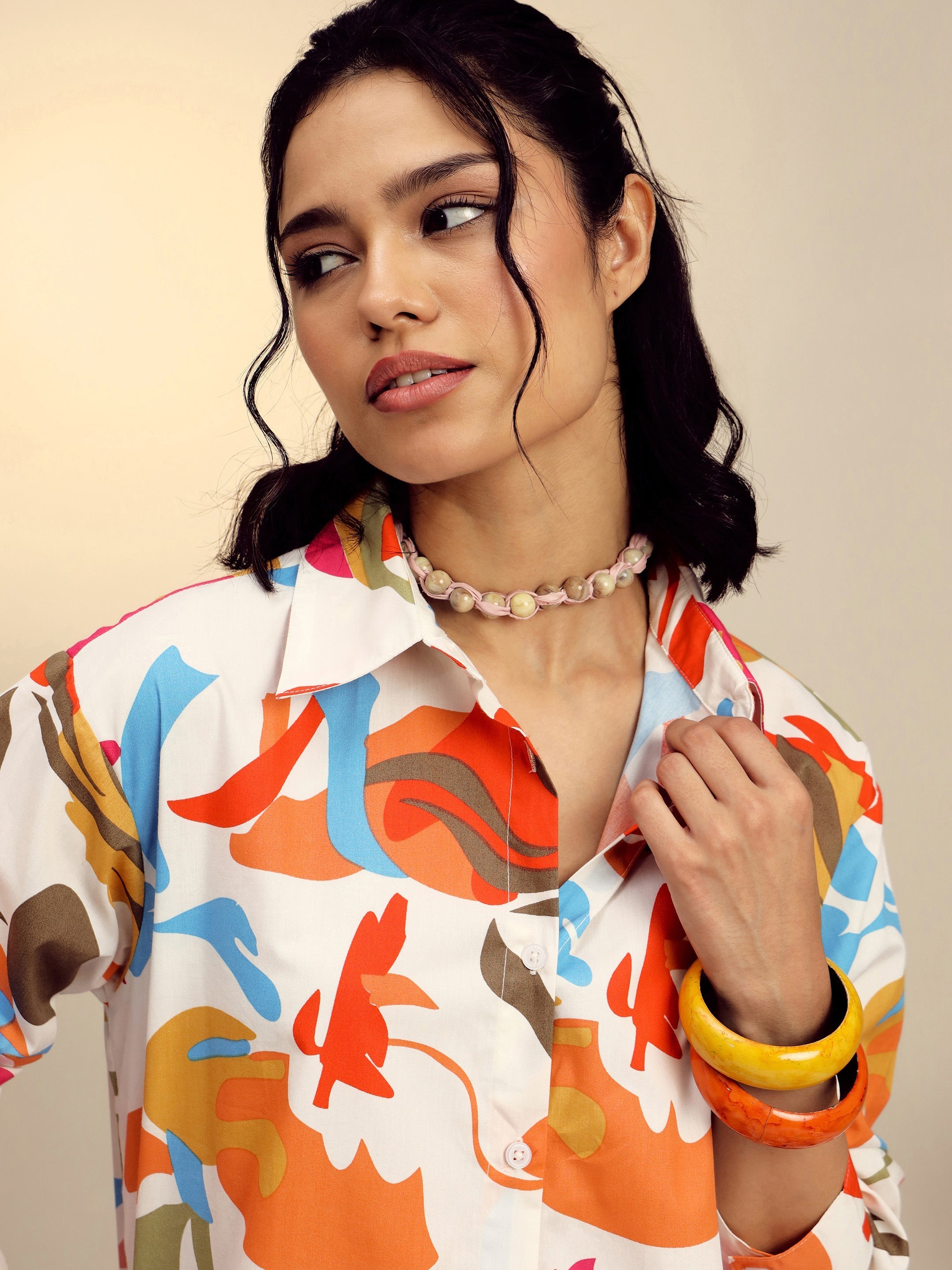 Women's Pink Poplin Abstract Print Regular Shirt