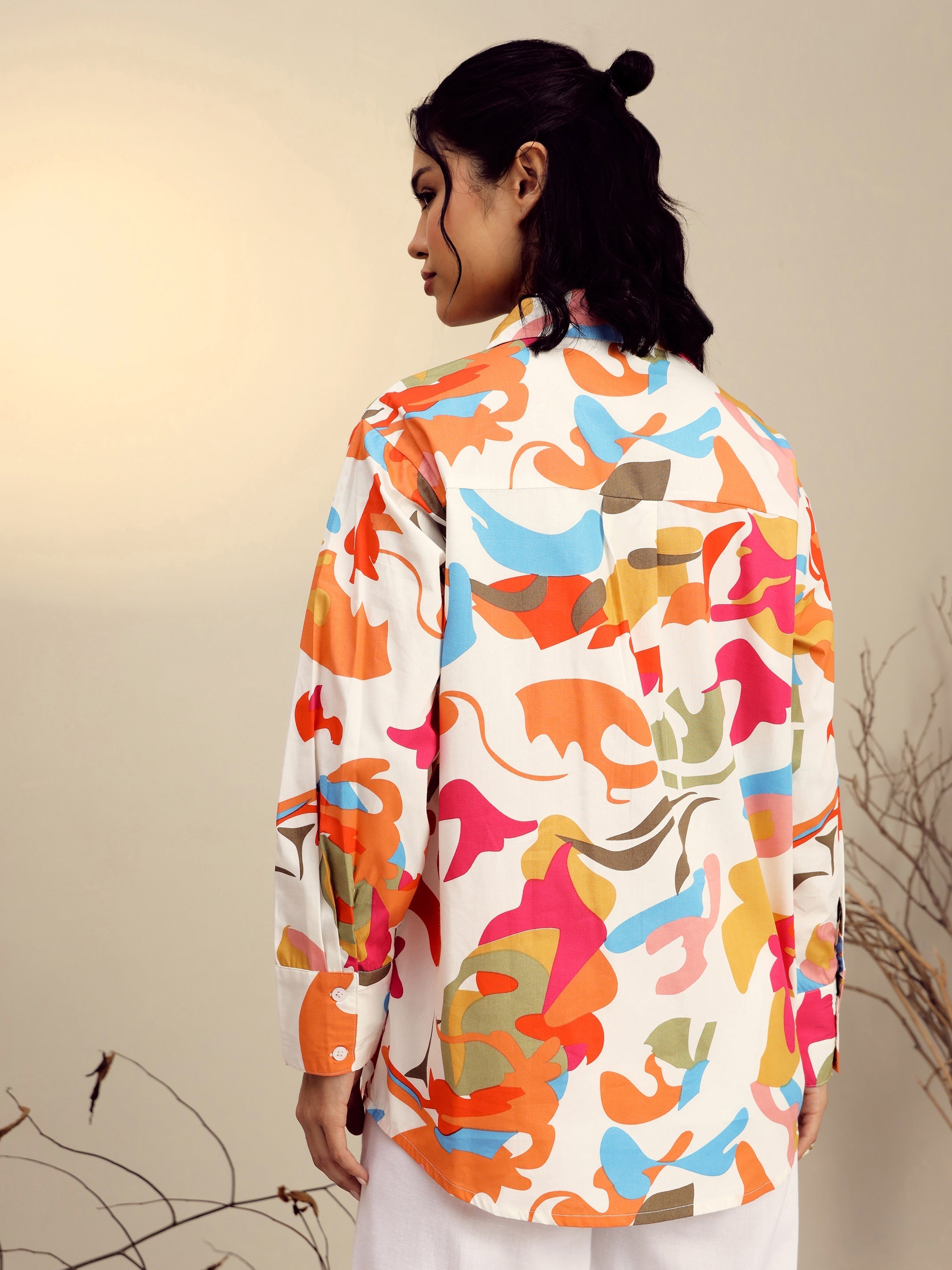 Women's Pink Poplin Abstract Print Regular Shirt