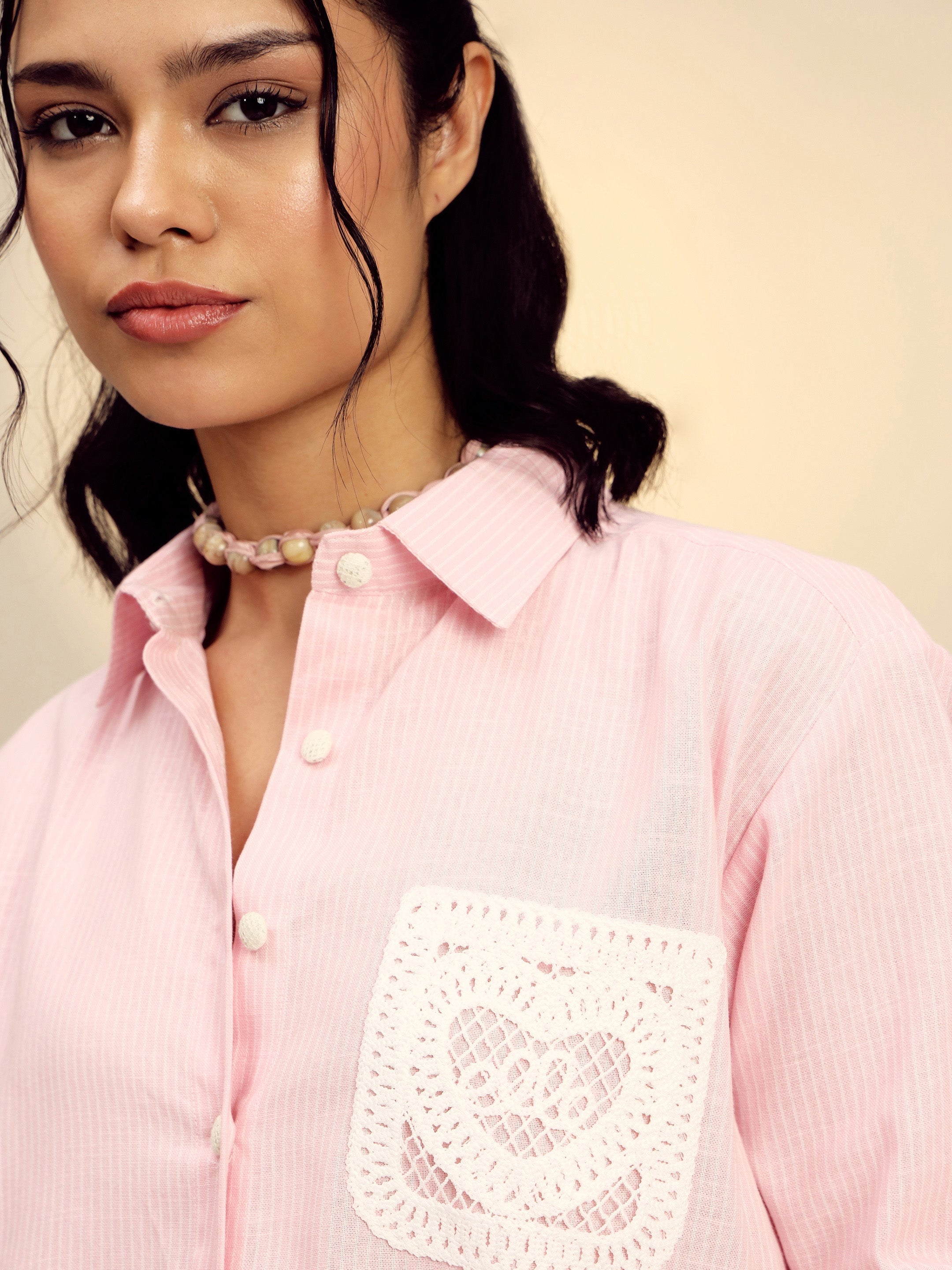 Women's Pink Striped Regular Shirt