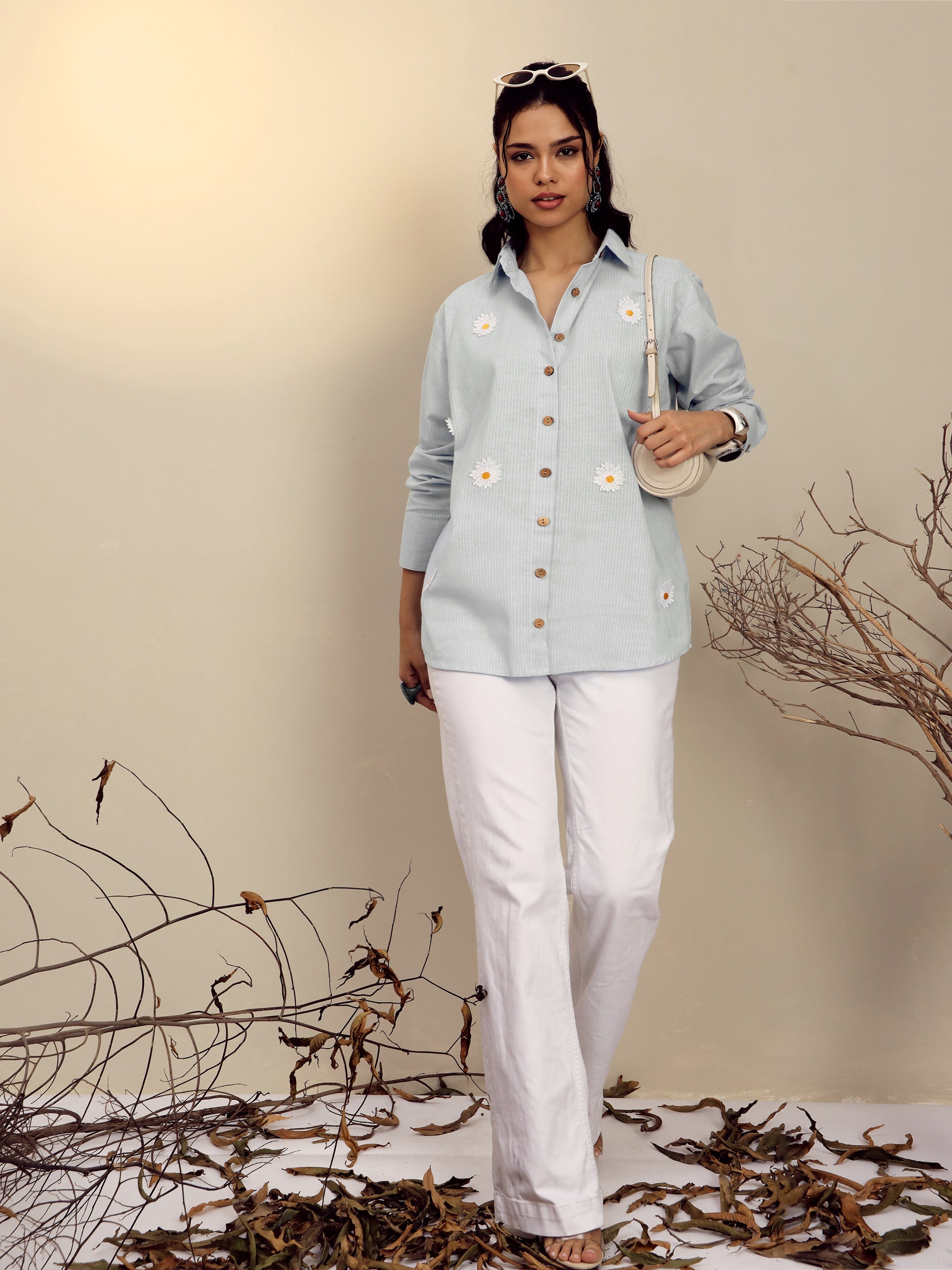 Women's Grey Striped Regular Shirt