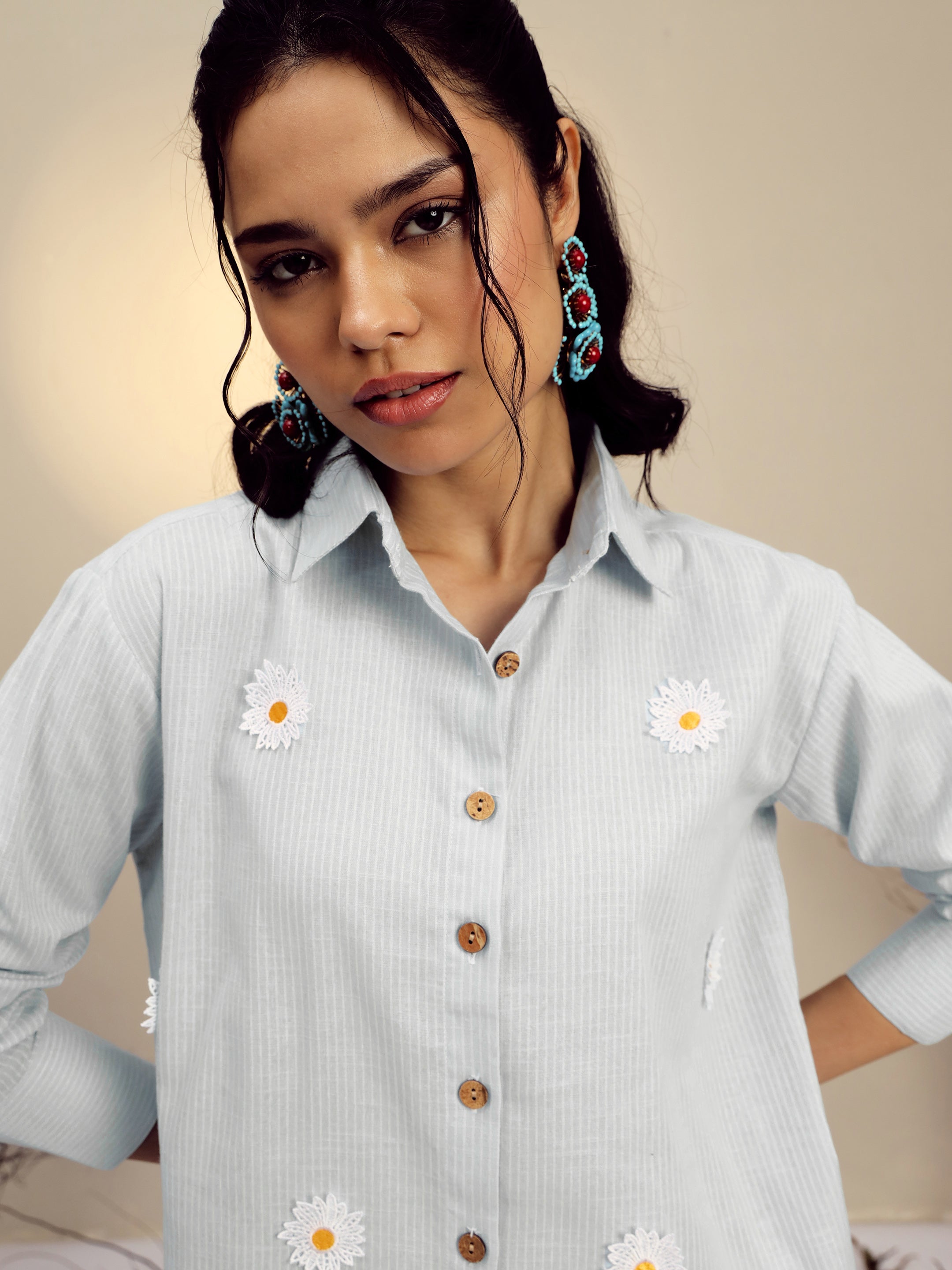 Women's Grey Striped Regular Shirt