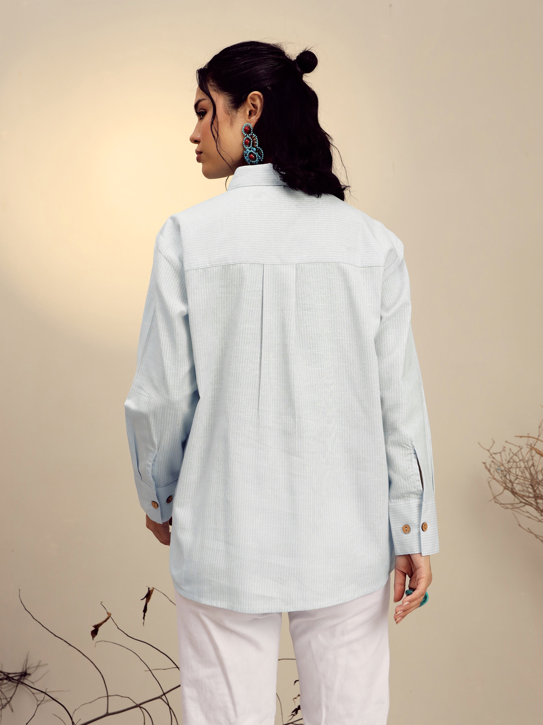 Women's Grey Striped Regular Shirt