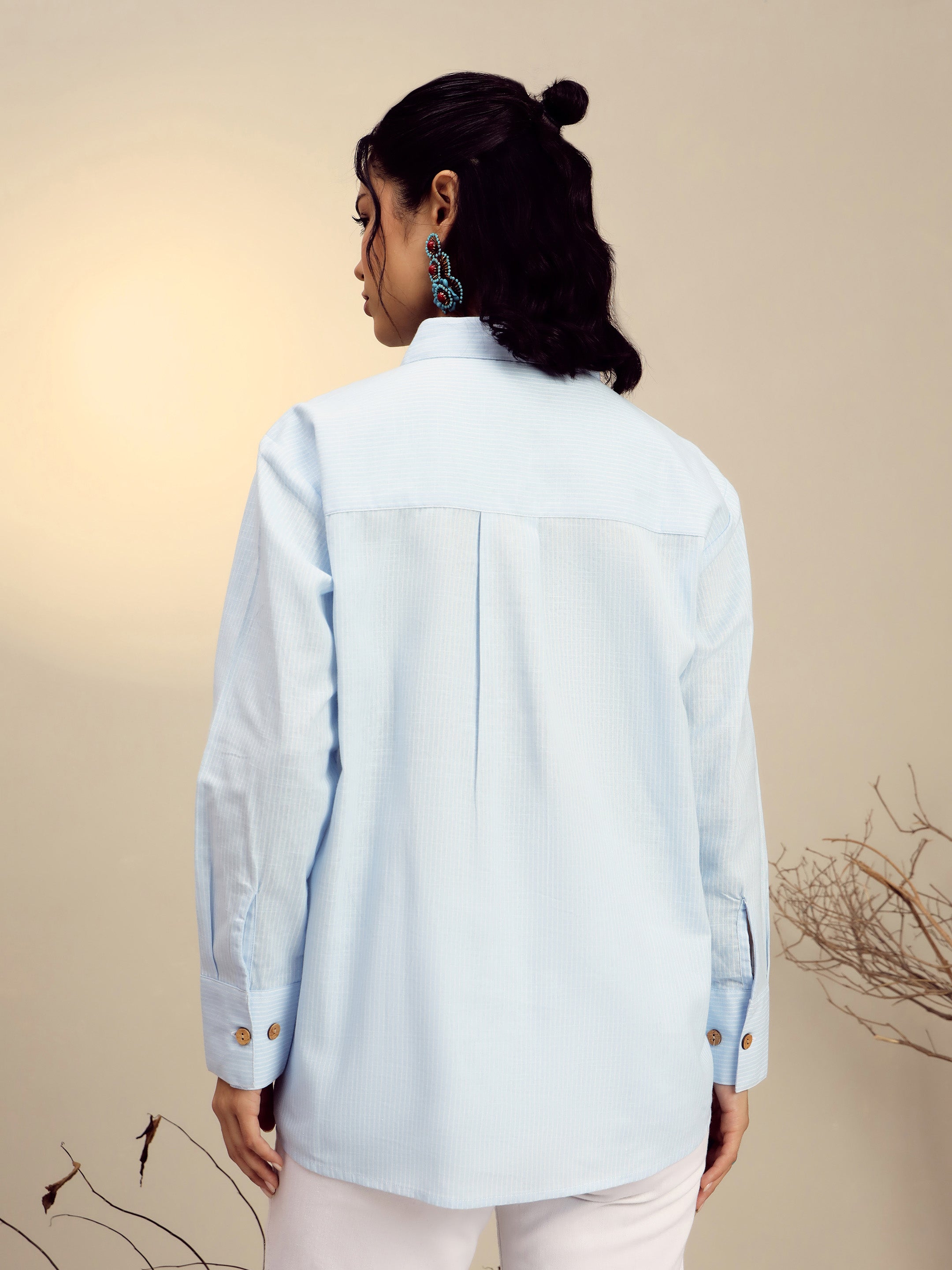 Women's Blue Striped Regular Shirt