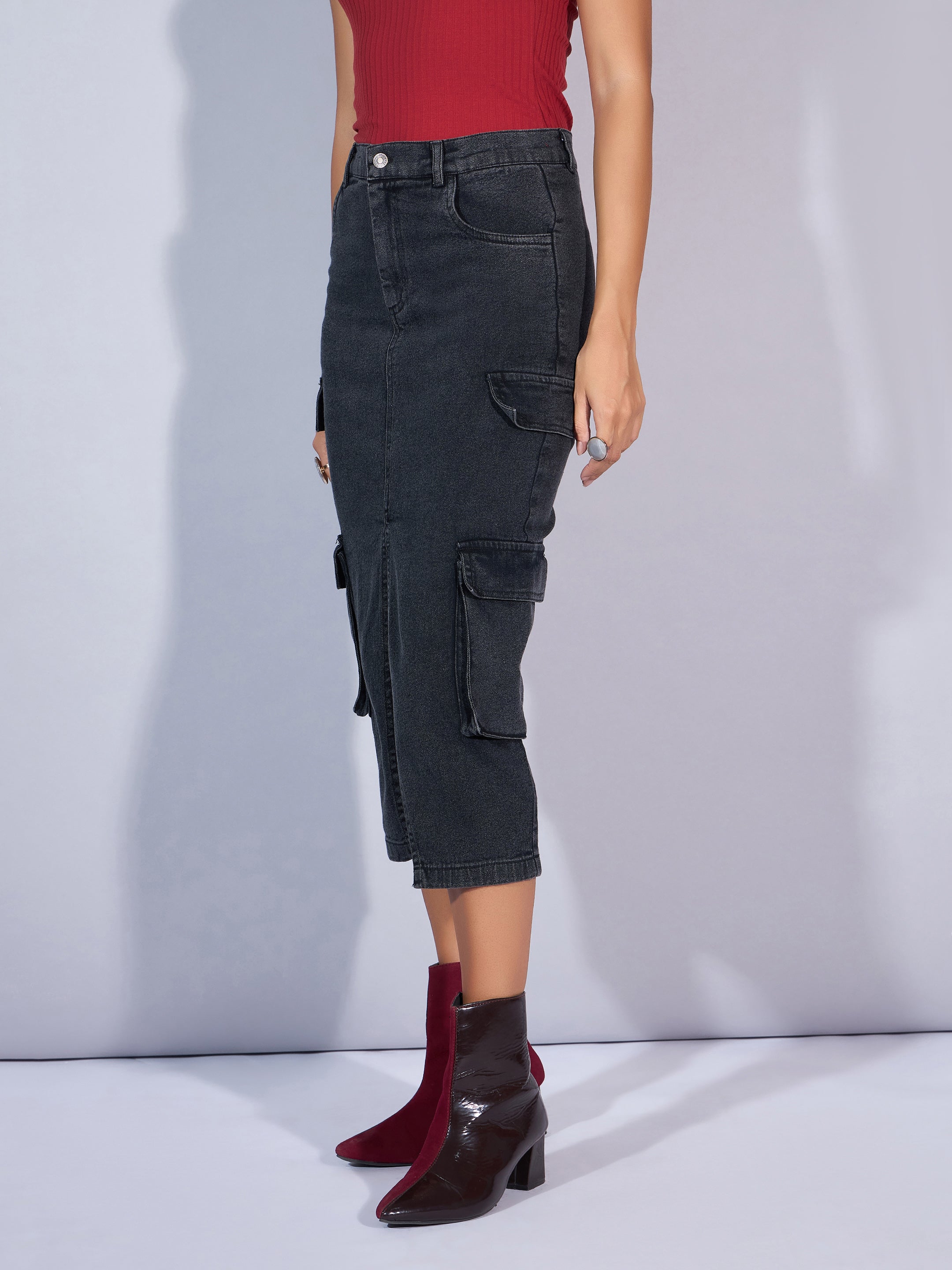 Women's Black Denim Skirt - Sassafras