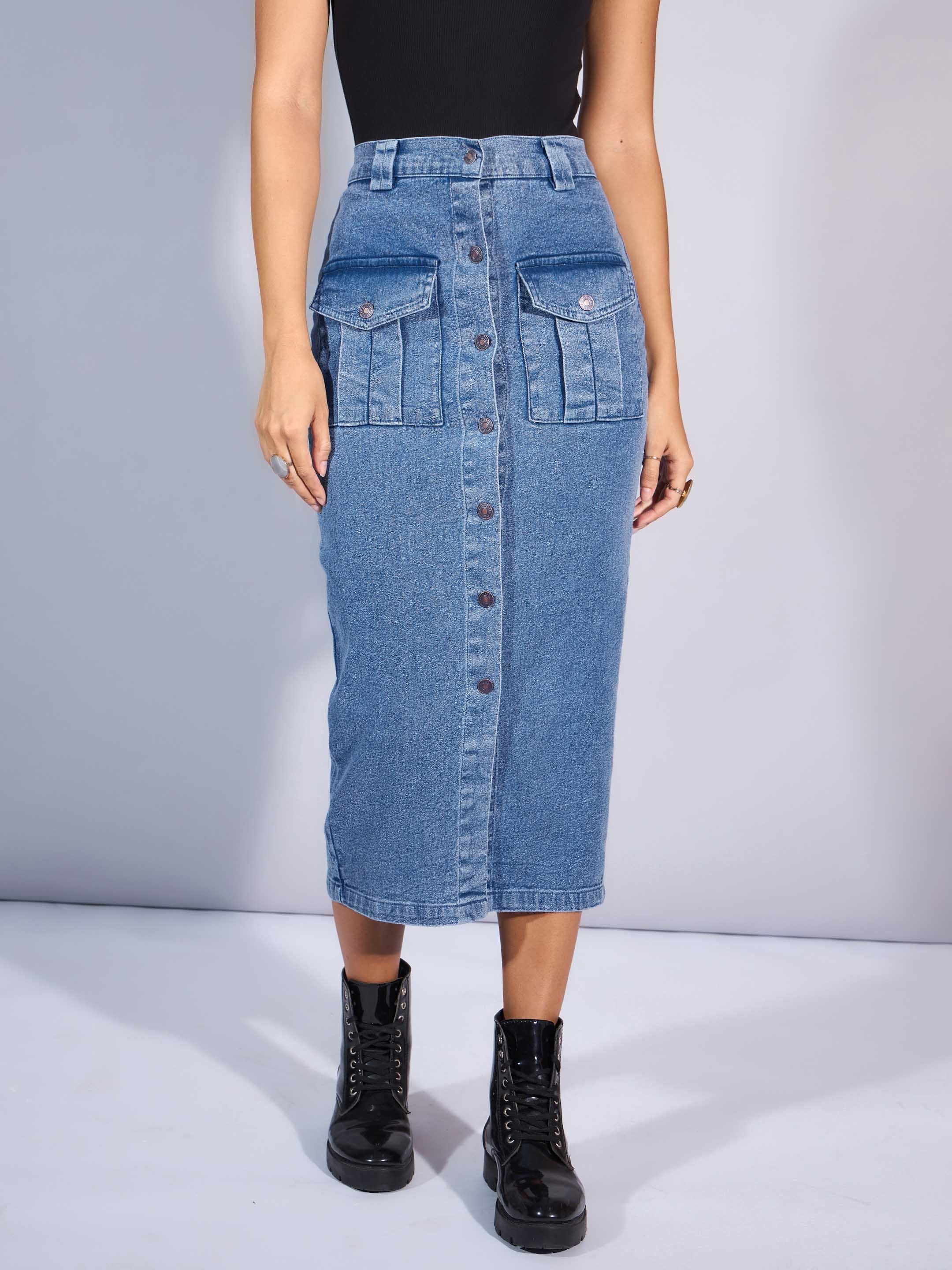 Women's Blue Denim Skirt - Sassafras