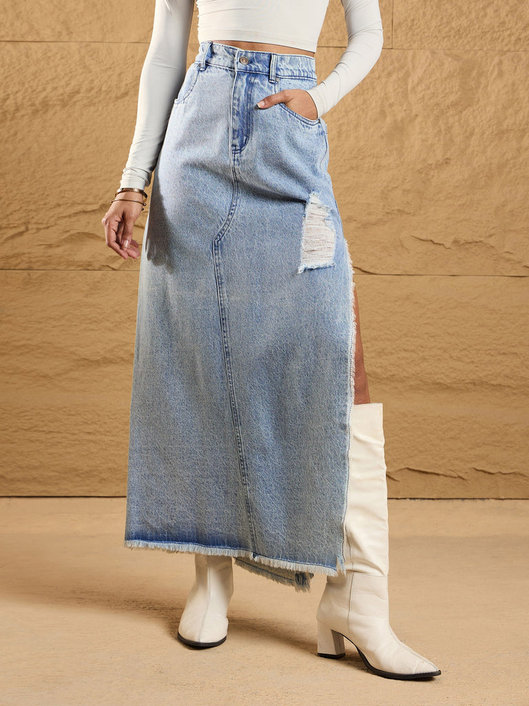 Women's Blue Solid Skirt