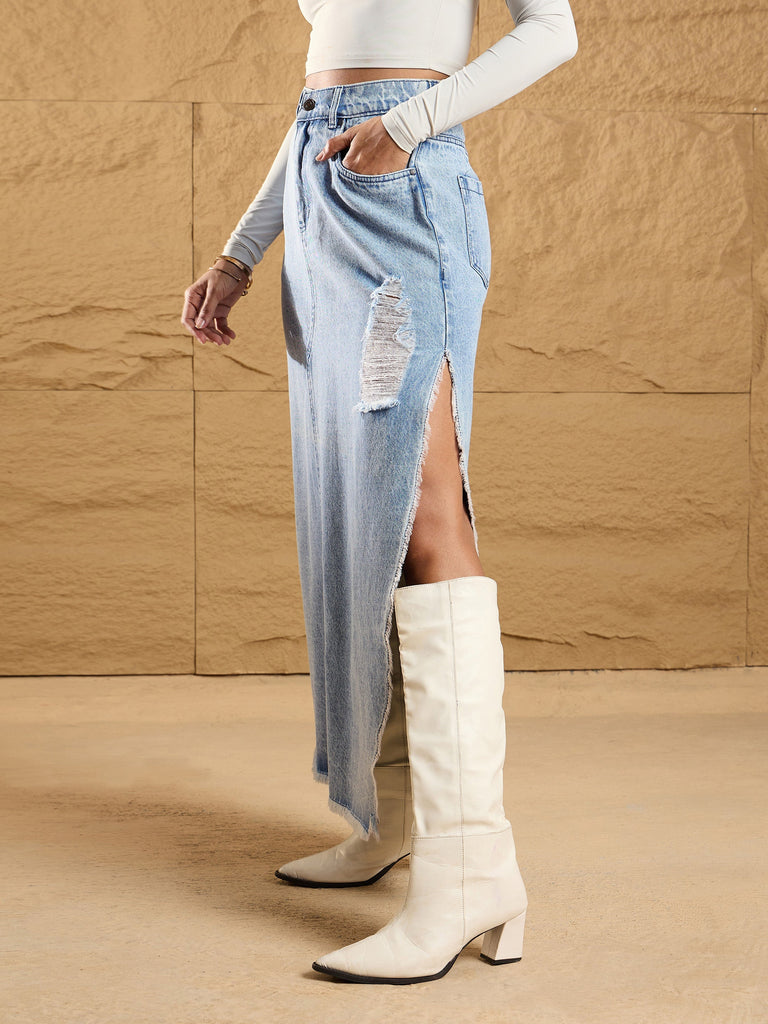Women's Blue Solid Skirt