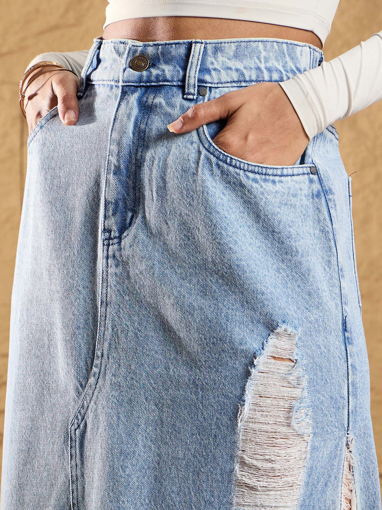 Women's Blue Solid Skirt