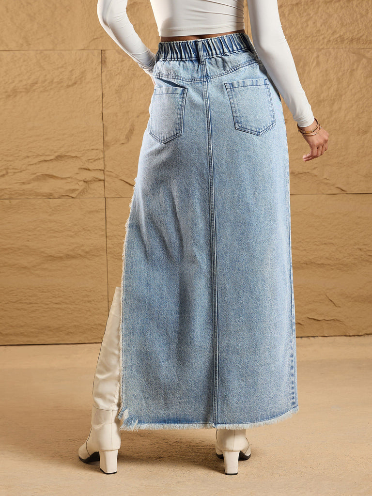 Women's Blue Solid Skirt