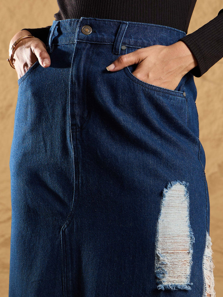 Women's Navy Blue Solid Skirt