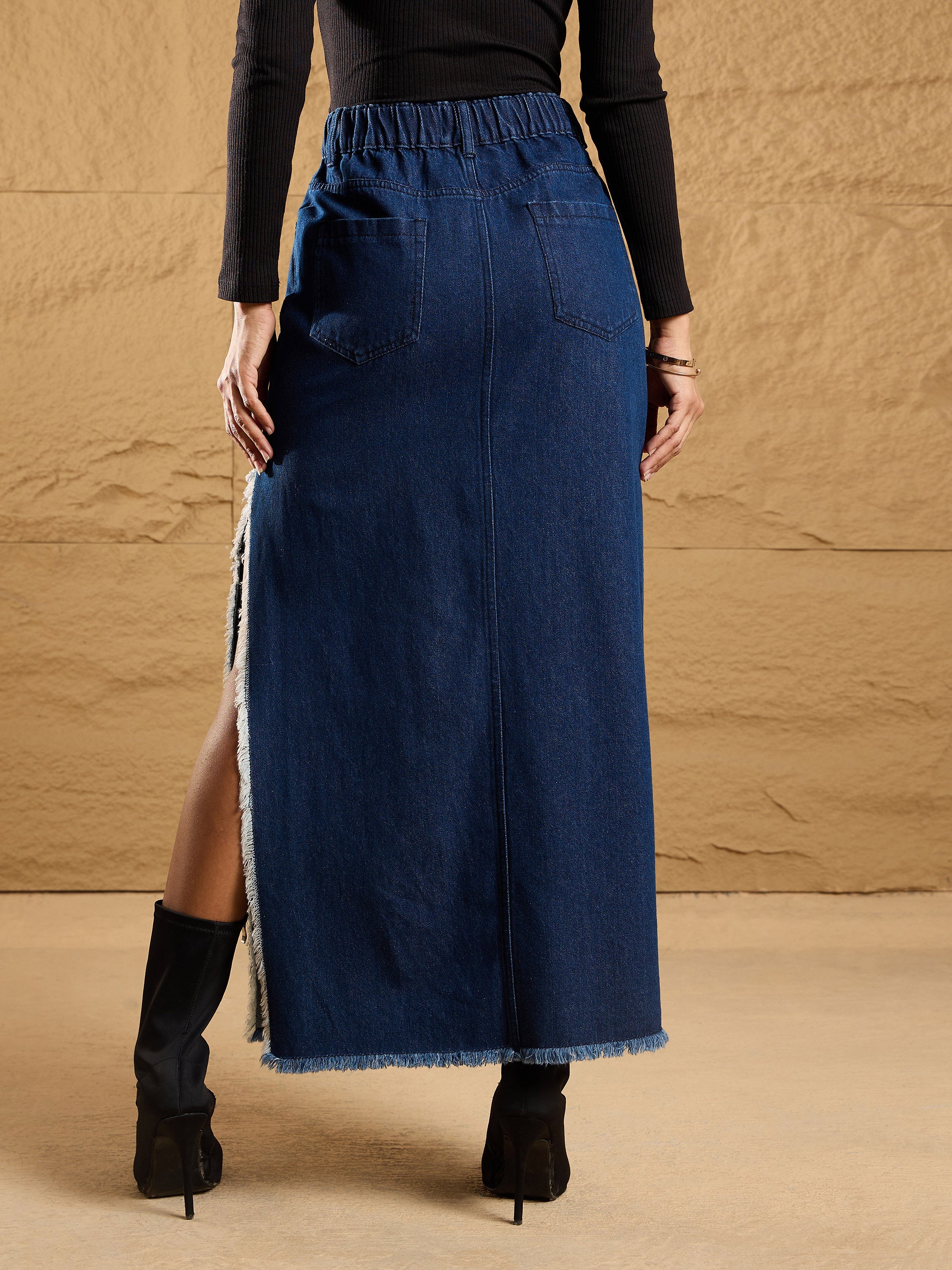 Women's Navy Blue Solid Skirt - Sassafras