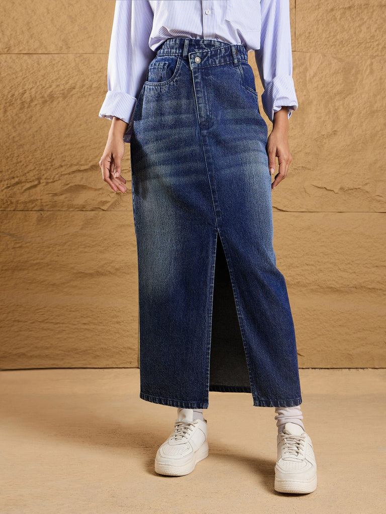 Women's Blue Solid Skirt