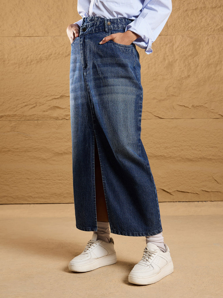 Women's Blue Solid Skirt