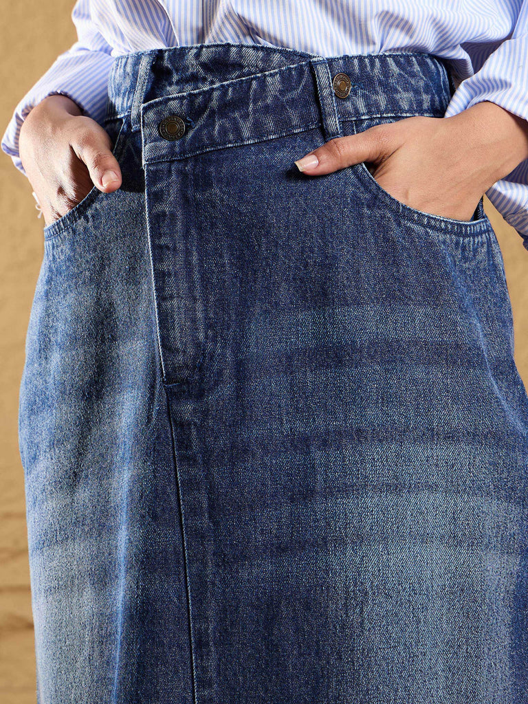 Women's Blue Solid Skirt