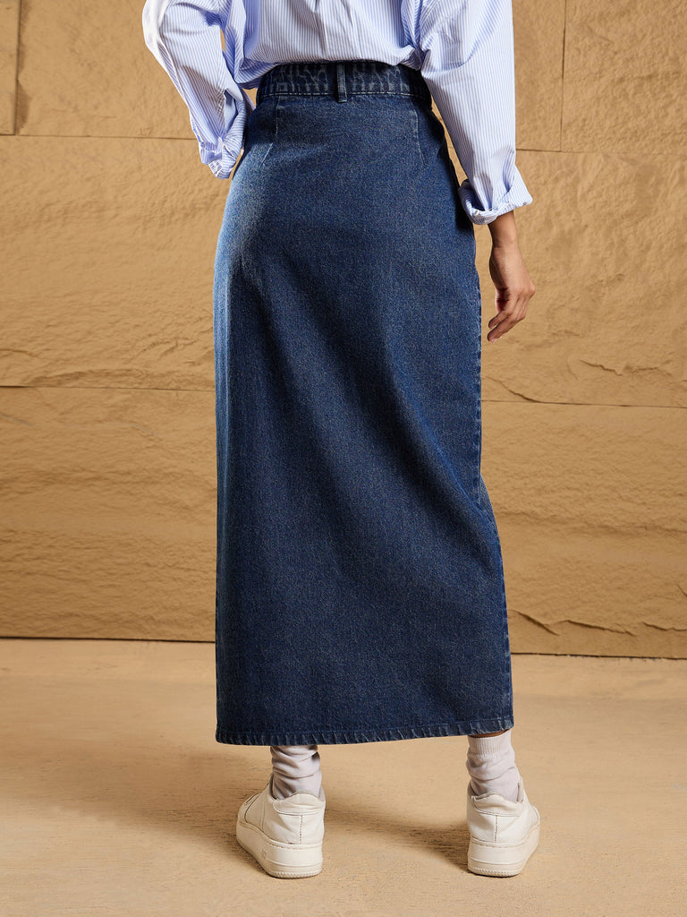 Women's Blue Solid Skirt