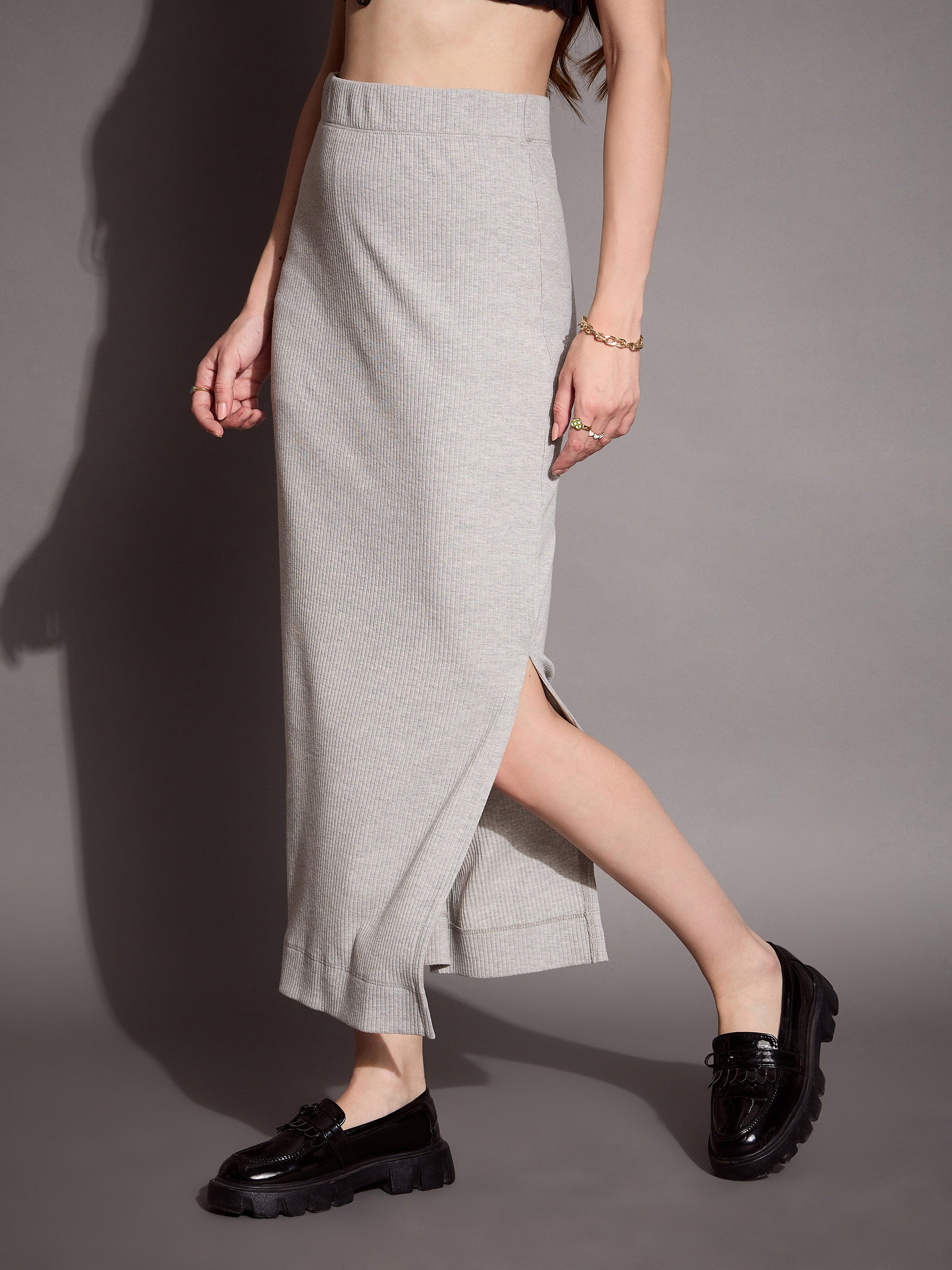 Women's Grey Rib Skirt - Sassafras