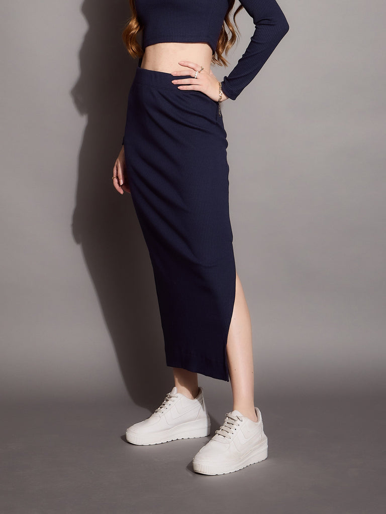 Women's Navy Blue Rib Skirt