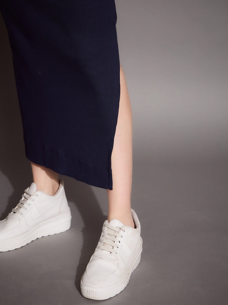 Women's Navy Blue Rib Skirt