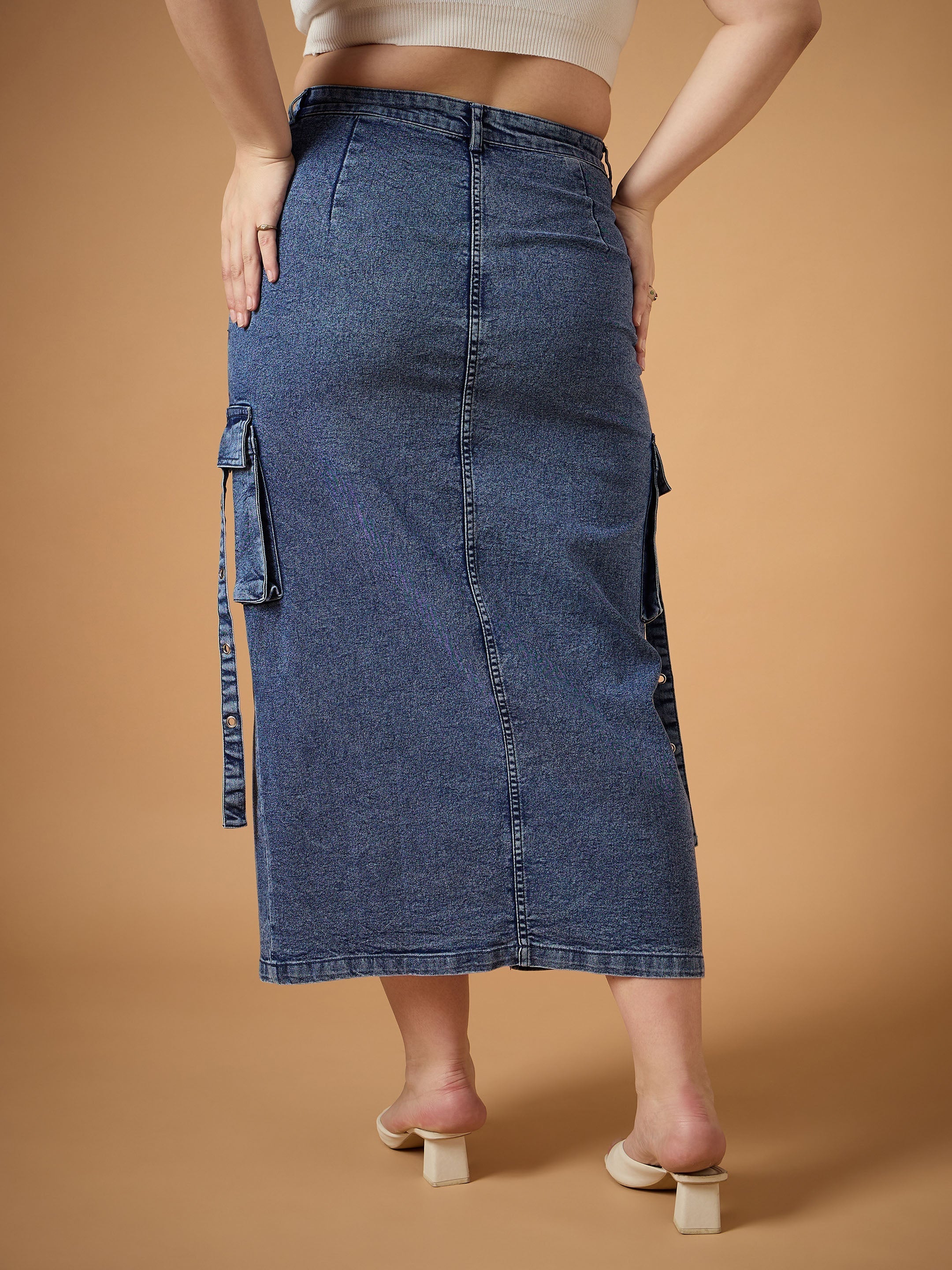 Women's Blue Side Pocket Skirt - Sassafras