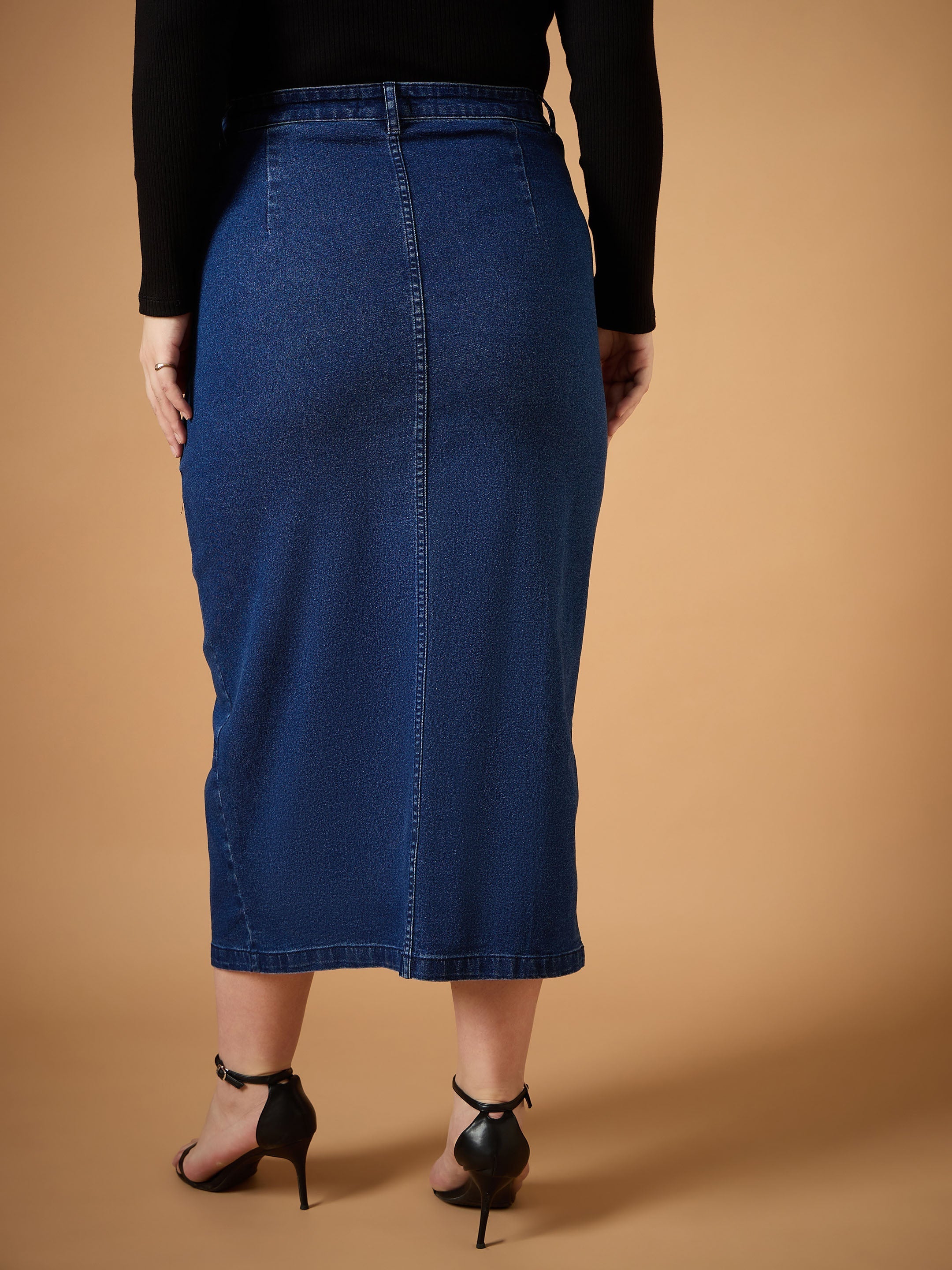 Women's Navy Blue Denim Skirt - Sassafras