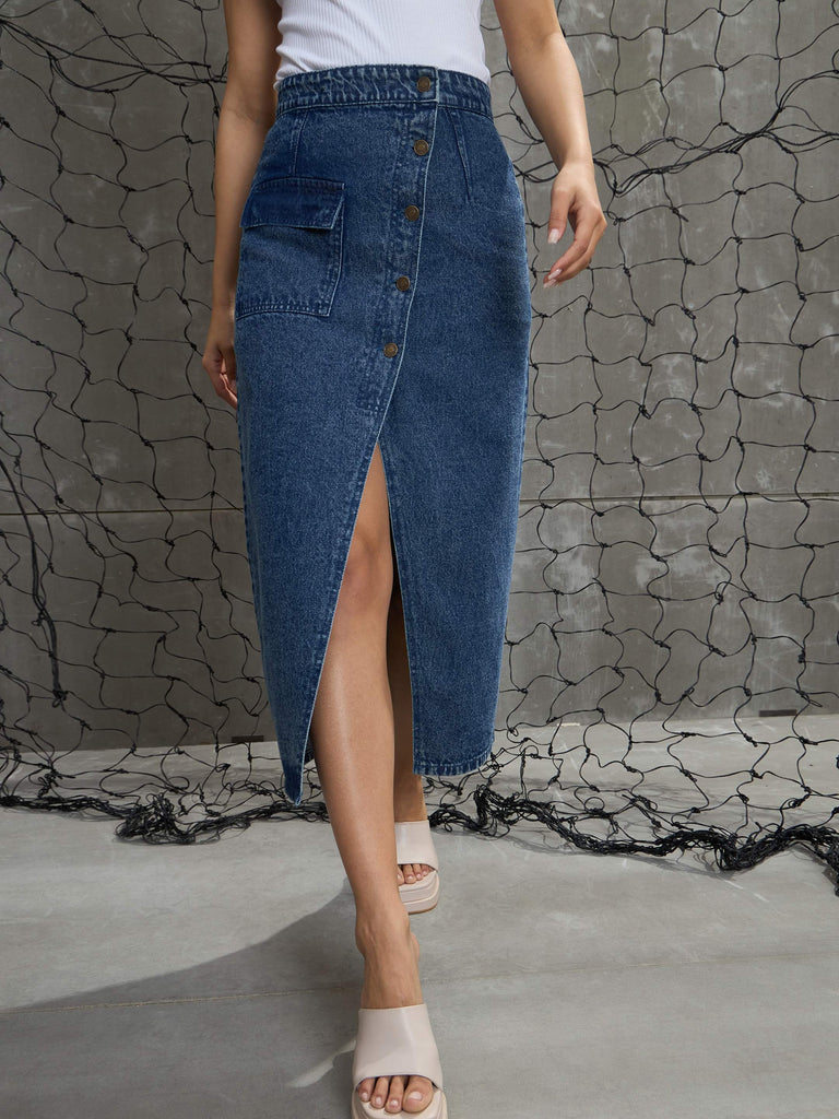 Women's Blue Front Button Wrap Ski