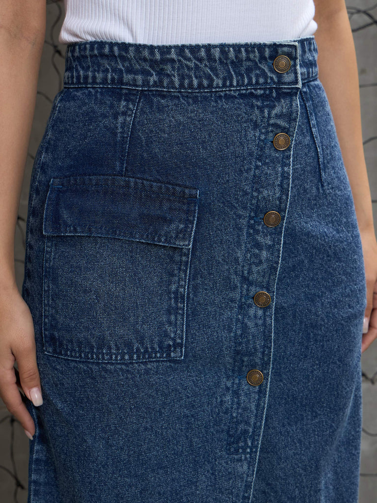 Women's Blue Front Button Wrap Ski