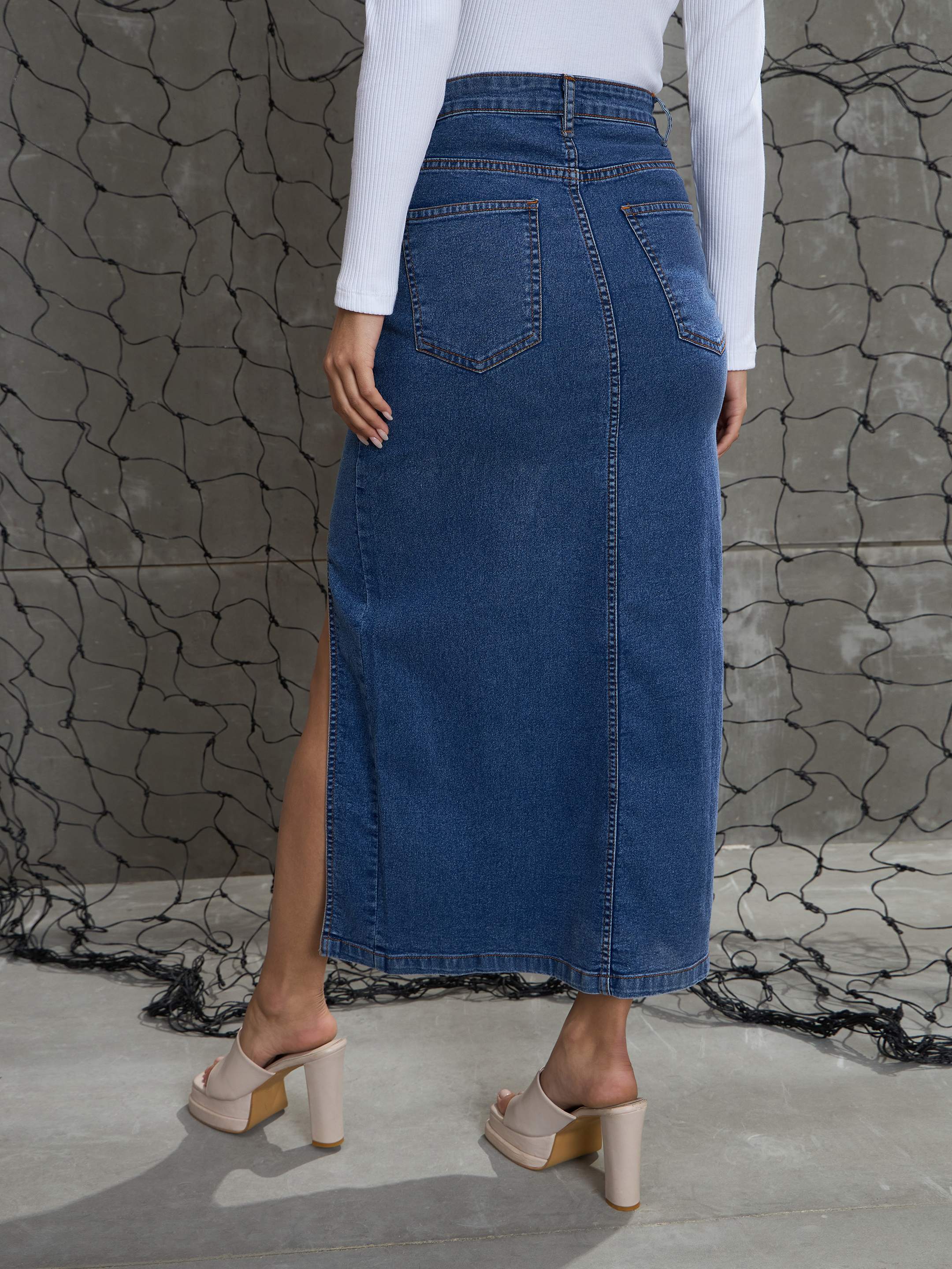 Women's Blue Blast Front Slit Maxi Skirt-SASSAFRAS