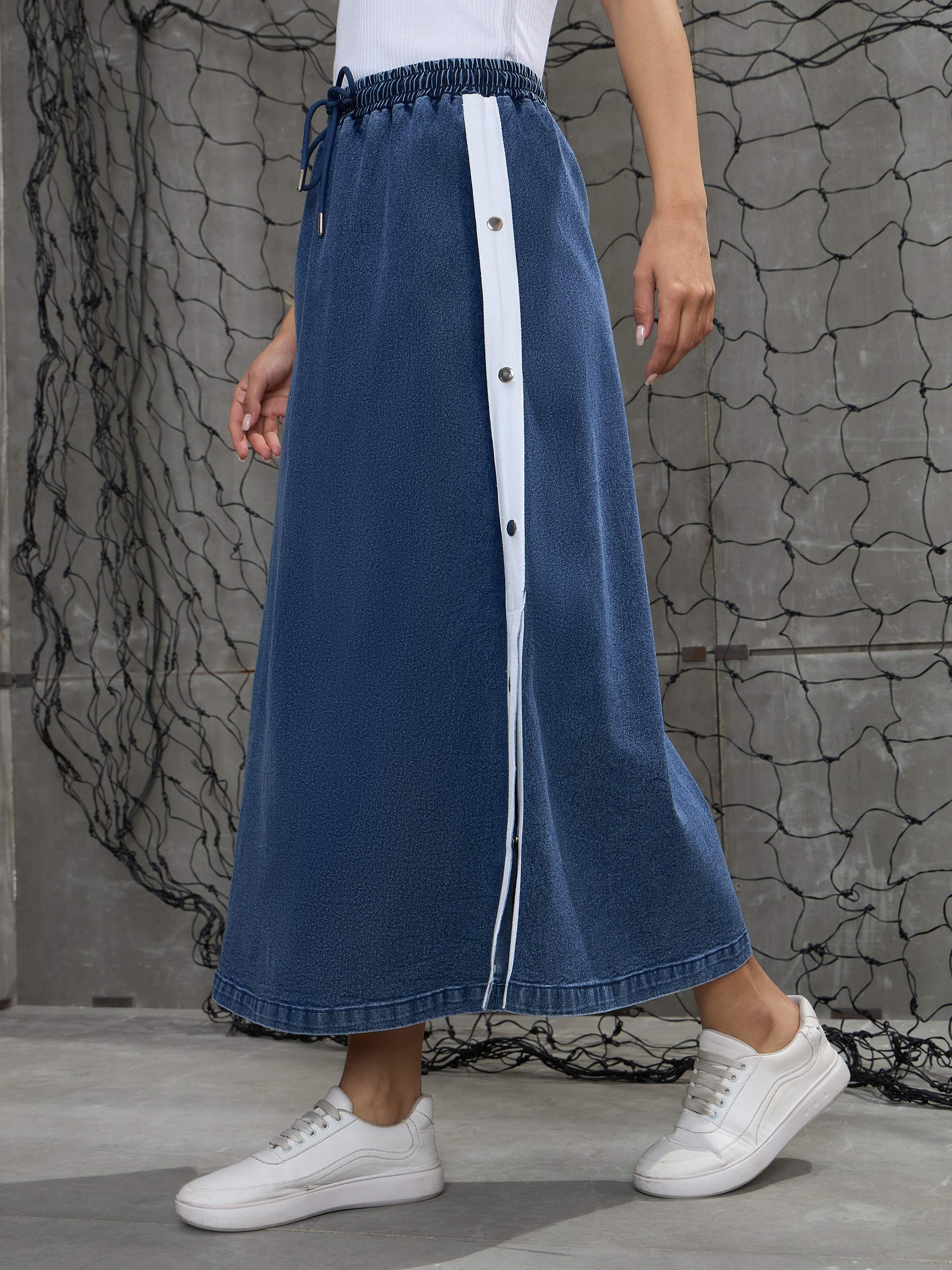 Women's Blue Blast Contrast Tape Maxi Skirt-SASSAFRAS