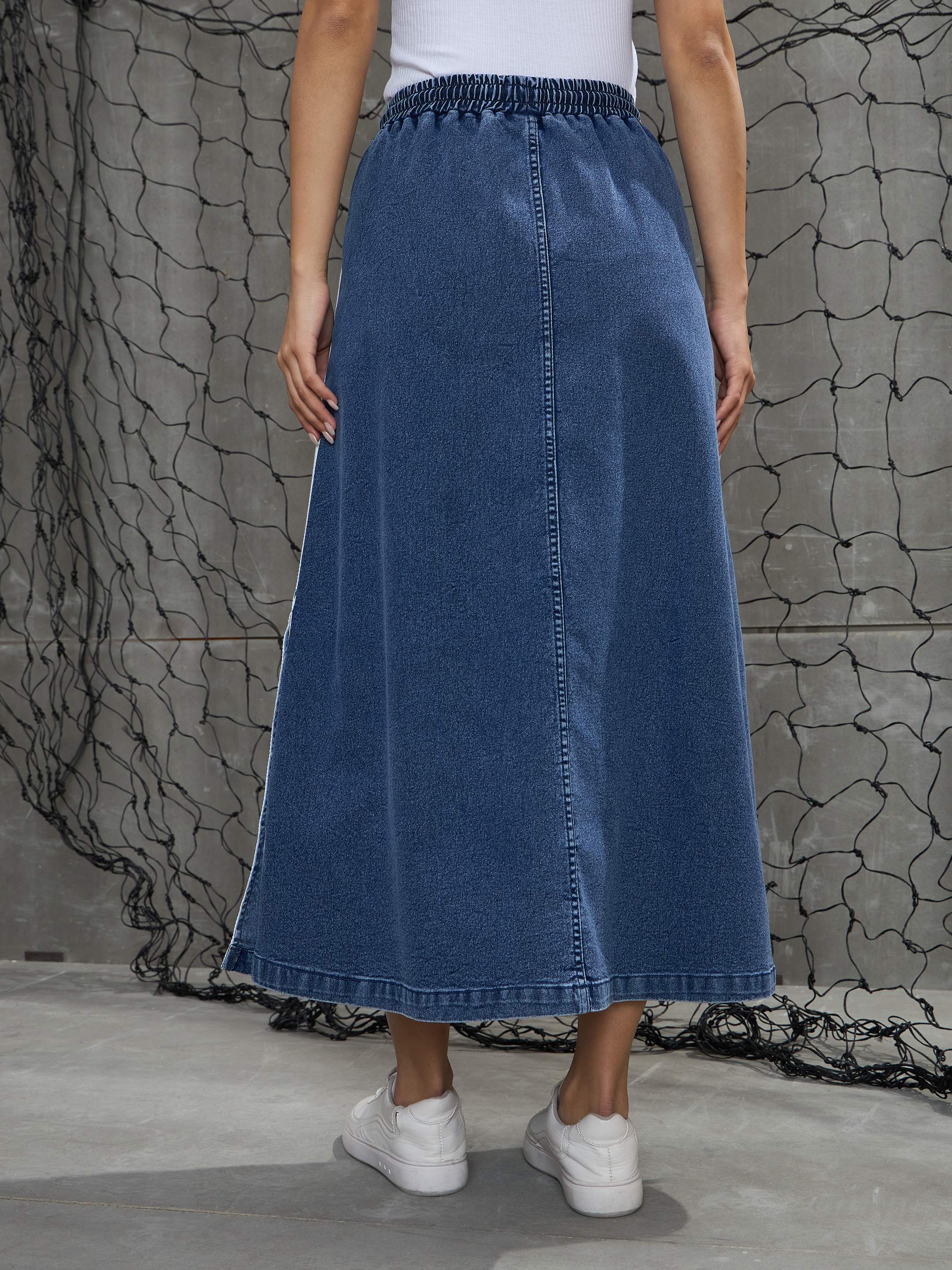 Women's Blue Blast Contrast Tape Maxi Skirt-SASSAFRAS