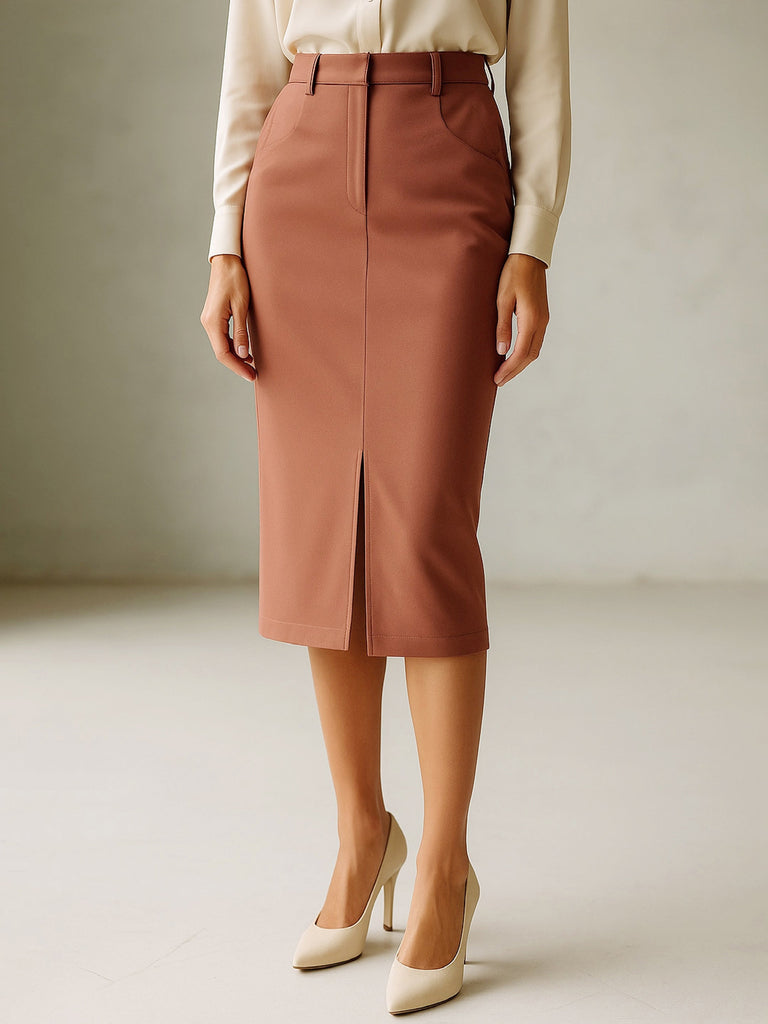 Women's Rust Front Slit Midi Skirt