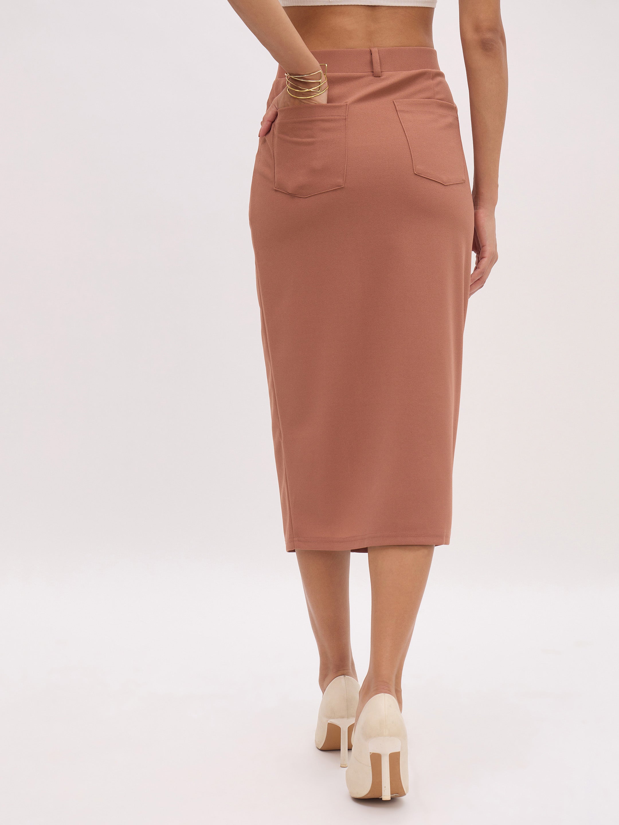 Women's Rust Front Slit Midi Skirt