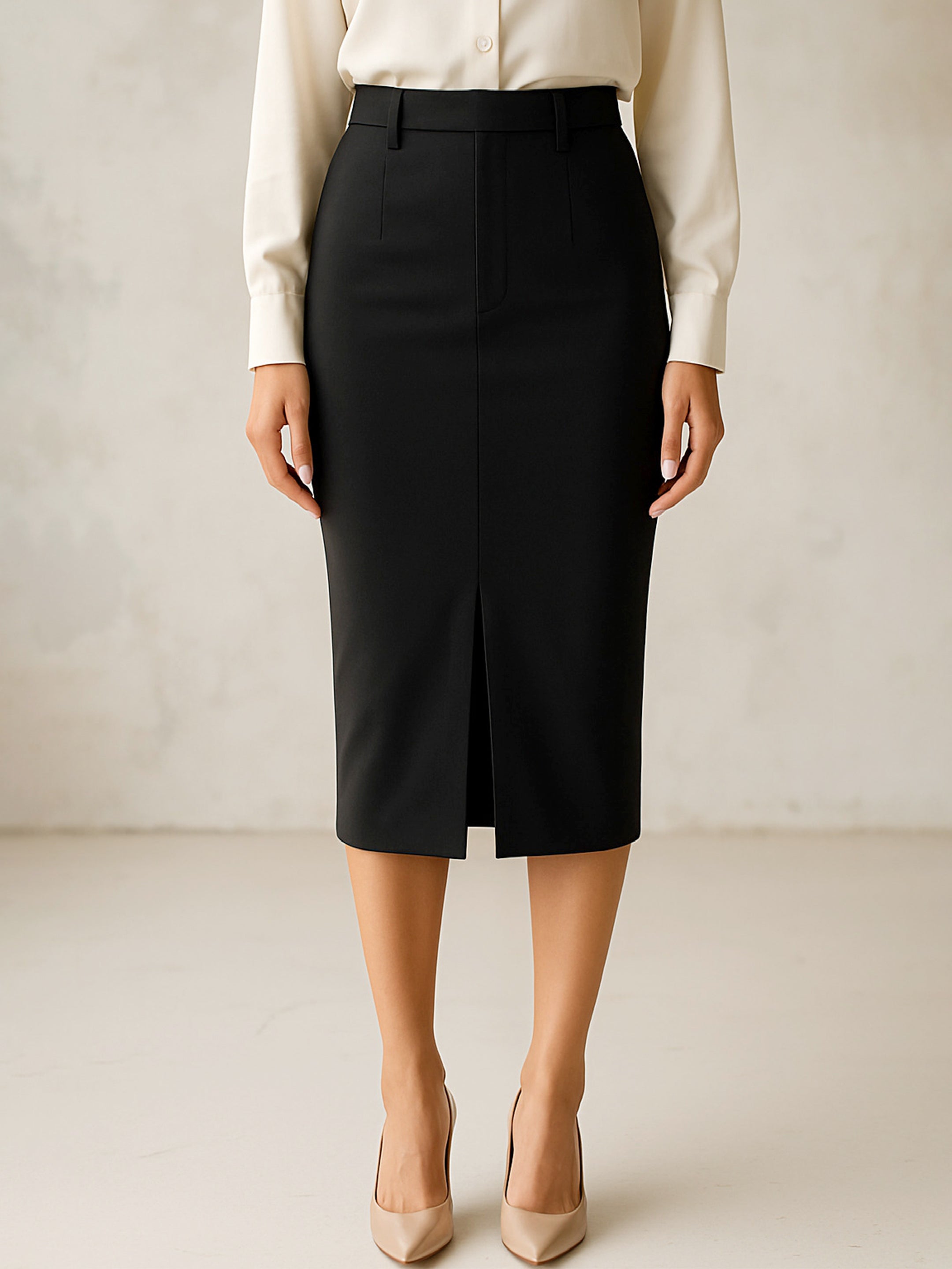 Women's Black Front Slit Skirt