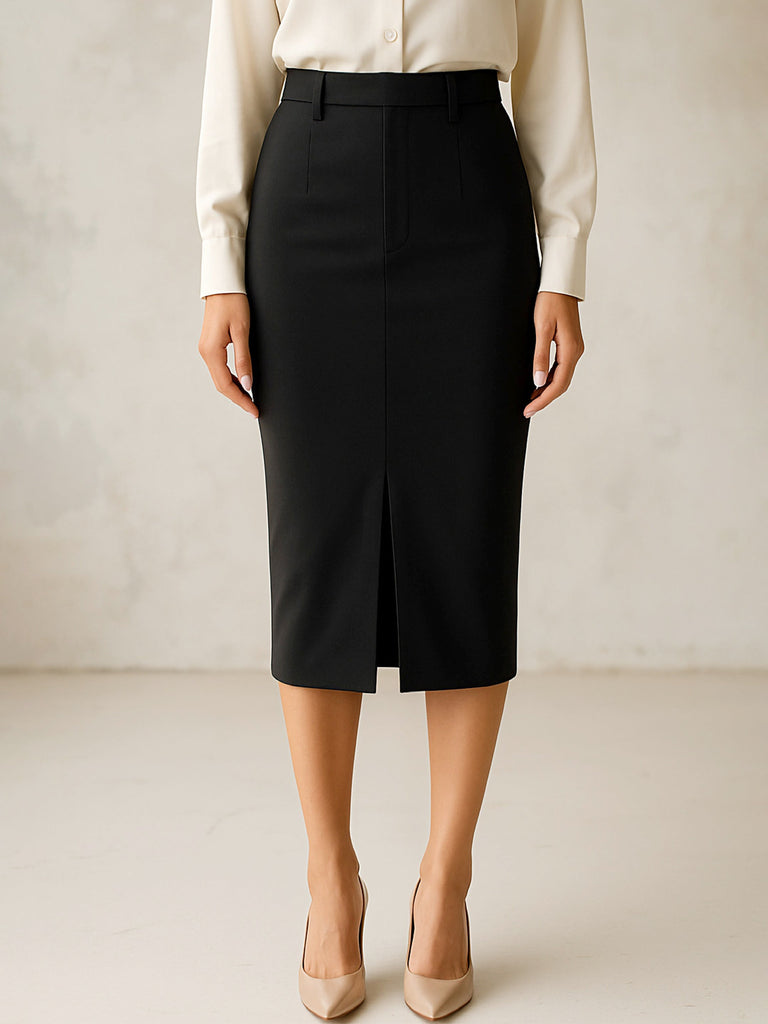 Women's Black Front Slit Skirt