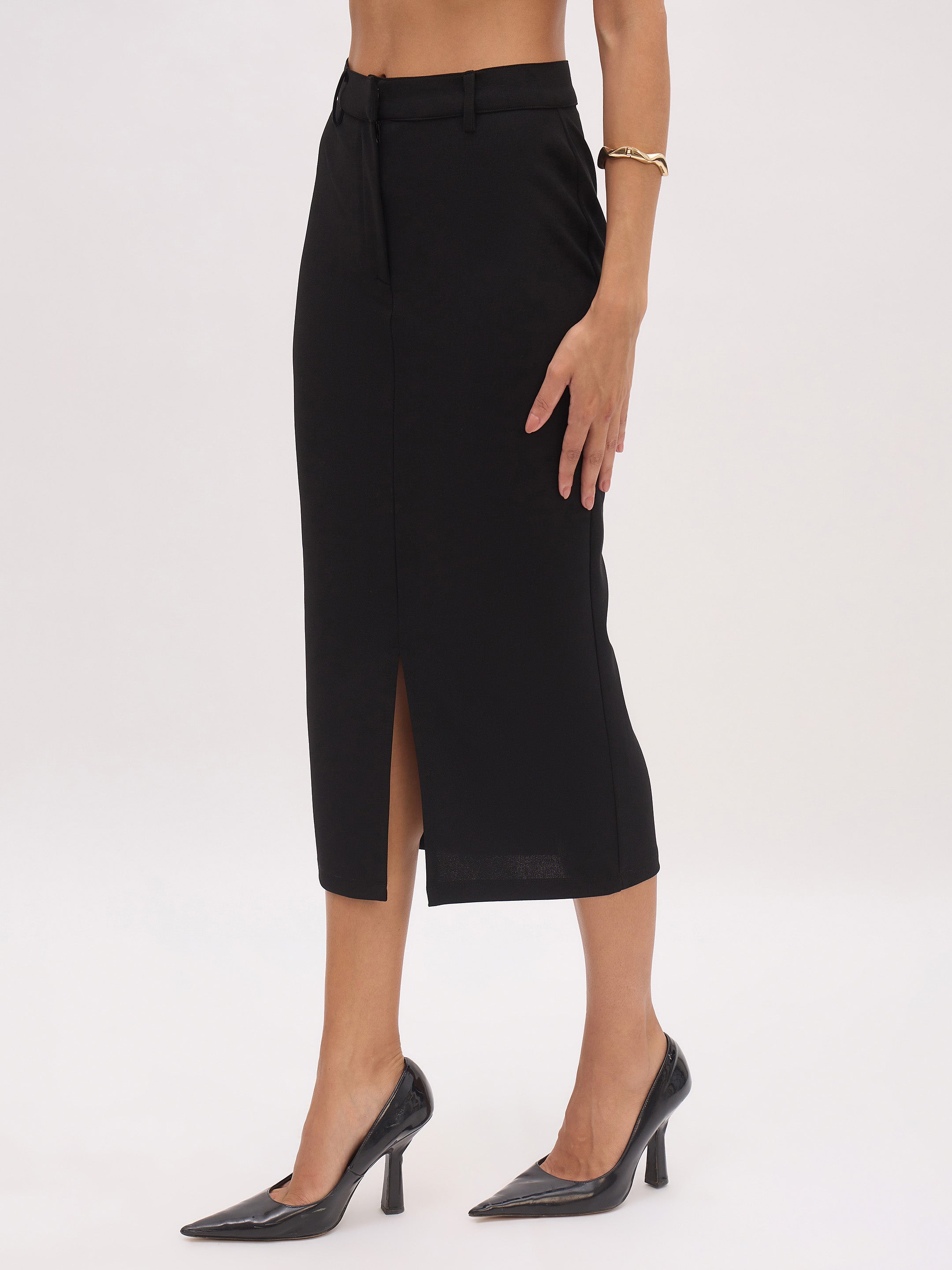 Women's Black Front Slit Skirt