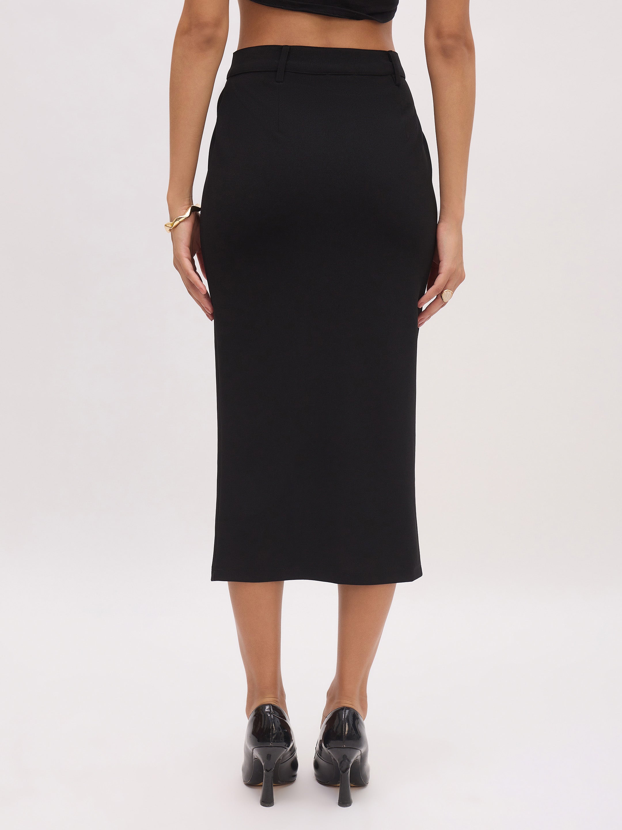 Women's Black Front Slit Skirt