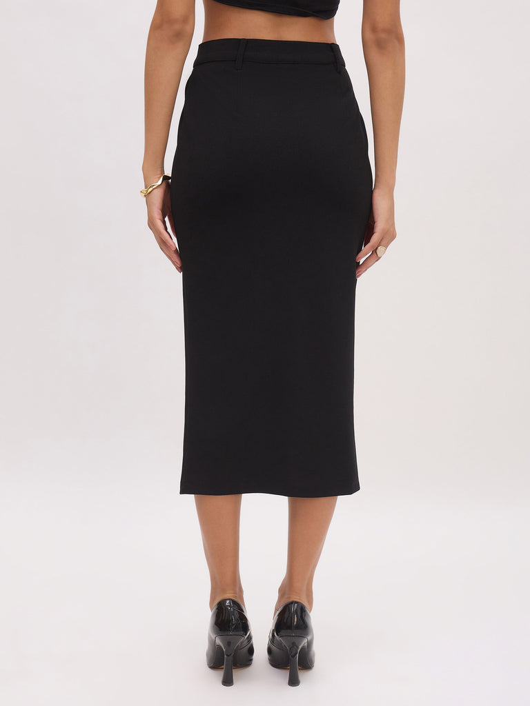 Women's Black Front Slit Skirt