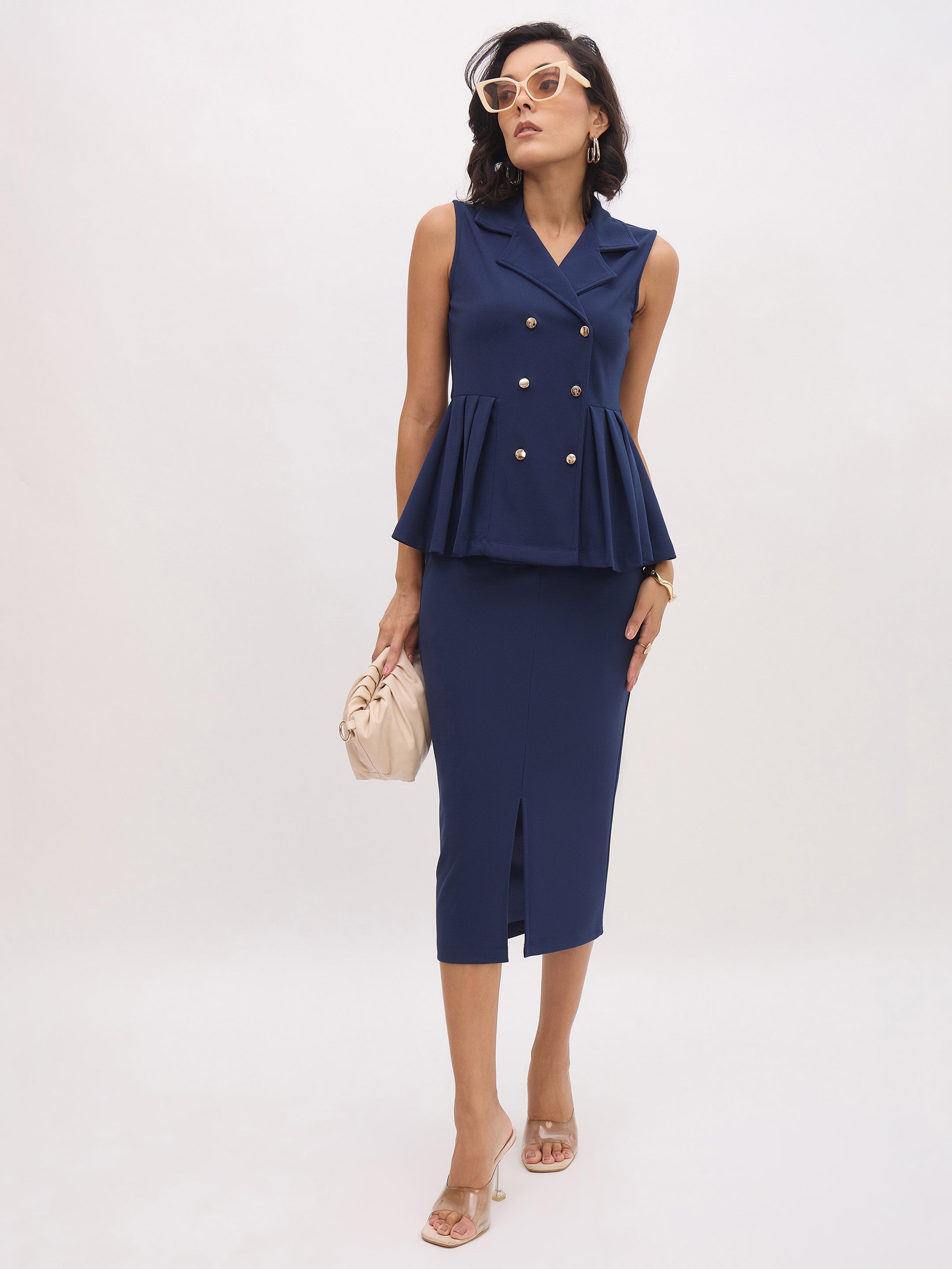 Women's Blue Front Slit Skirt